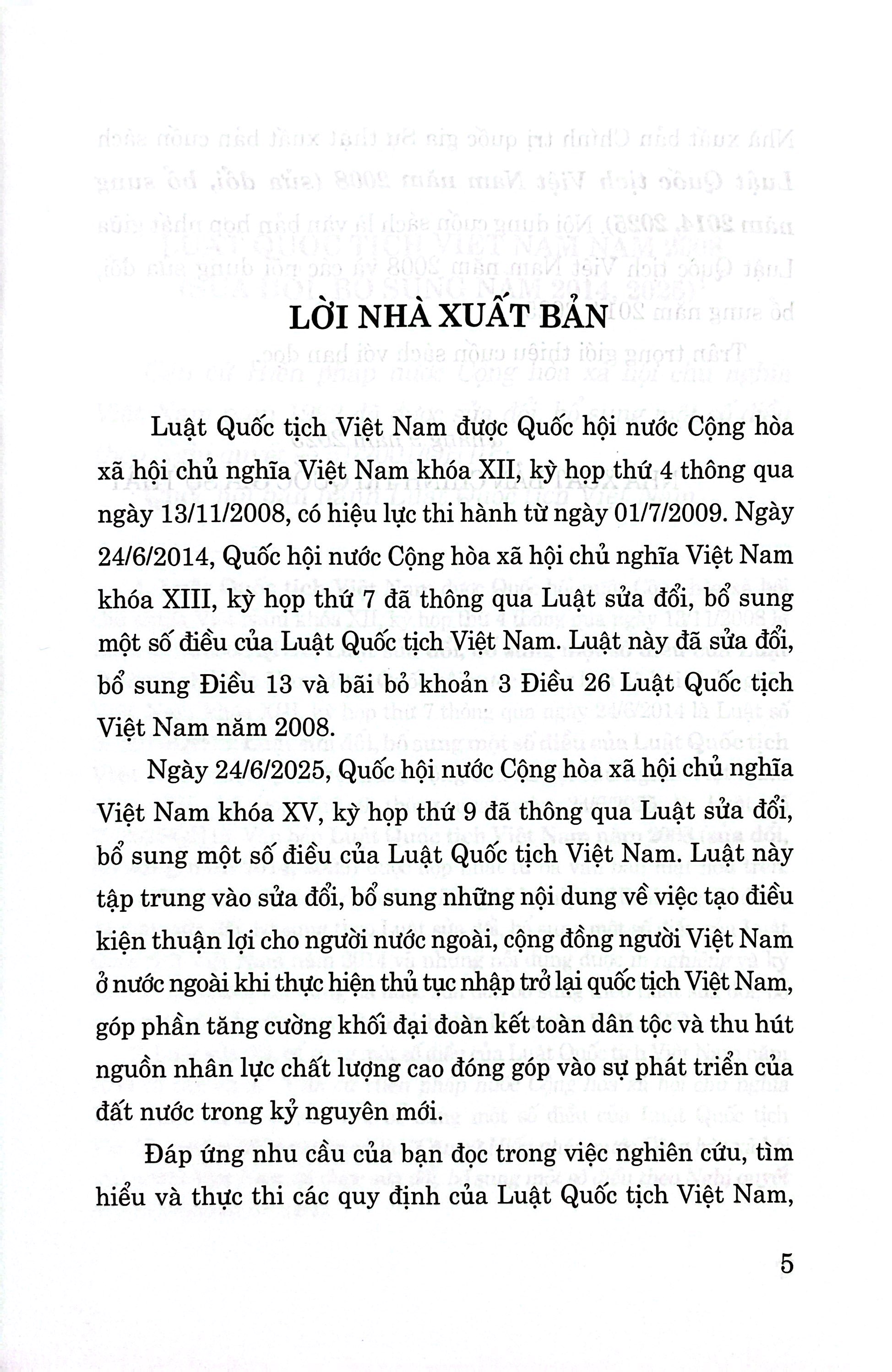 Luật Quốc Tịch Việt Nam Năm 2008 (Sửa Đổi, Bổ Sung Năm 2014, 2025)