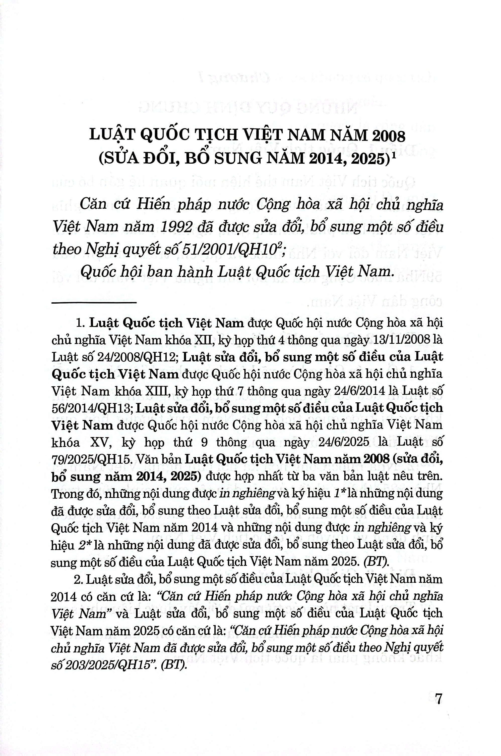 Luật Quốc Tịch Việt Nam Năm 2008 (Sửa Đổi, Bổ Sung Năm 2014, 2025)