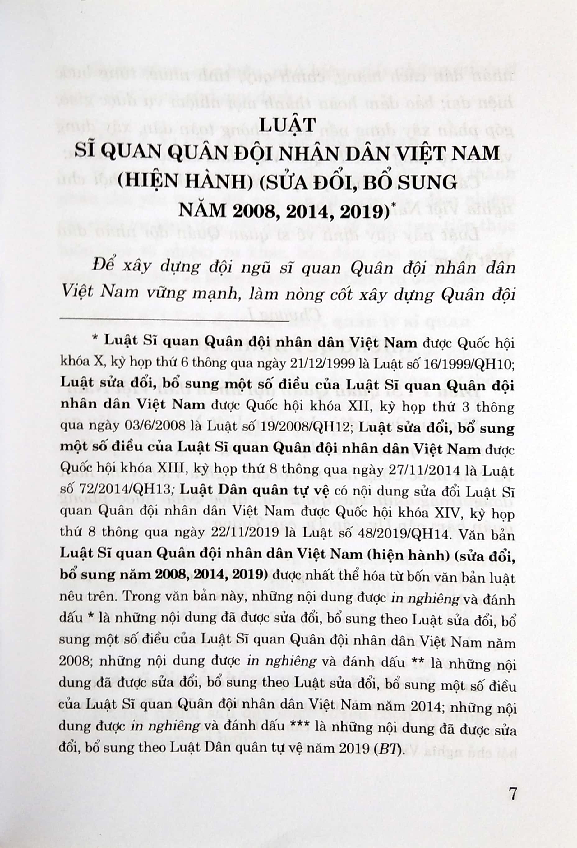 luật sĩ quan quân đội nhân dân việt nam (hiện hành) (sửa đổi, bổ sung năm 2008, 2014, 2019)