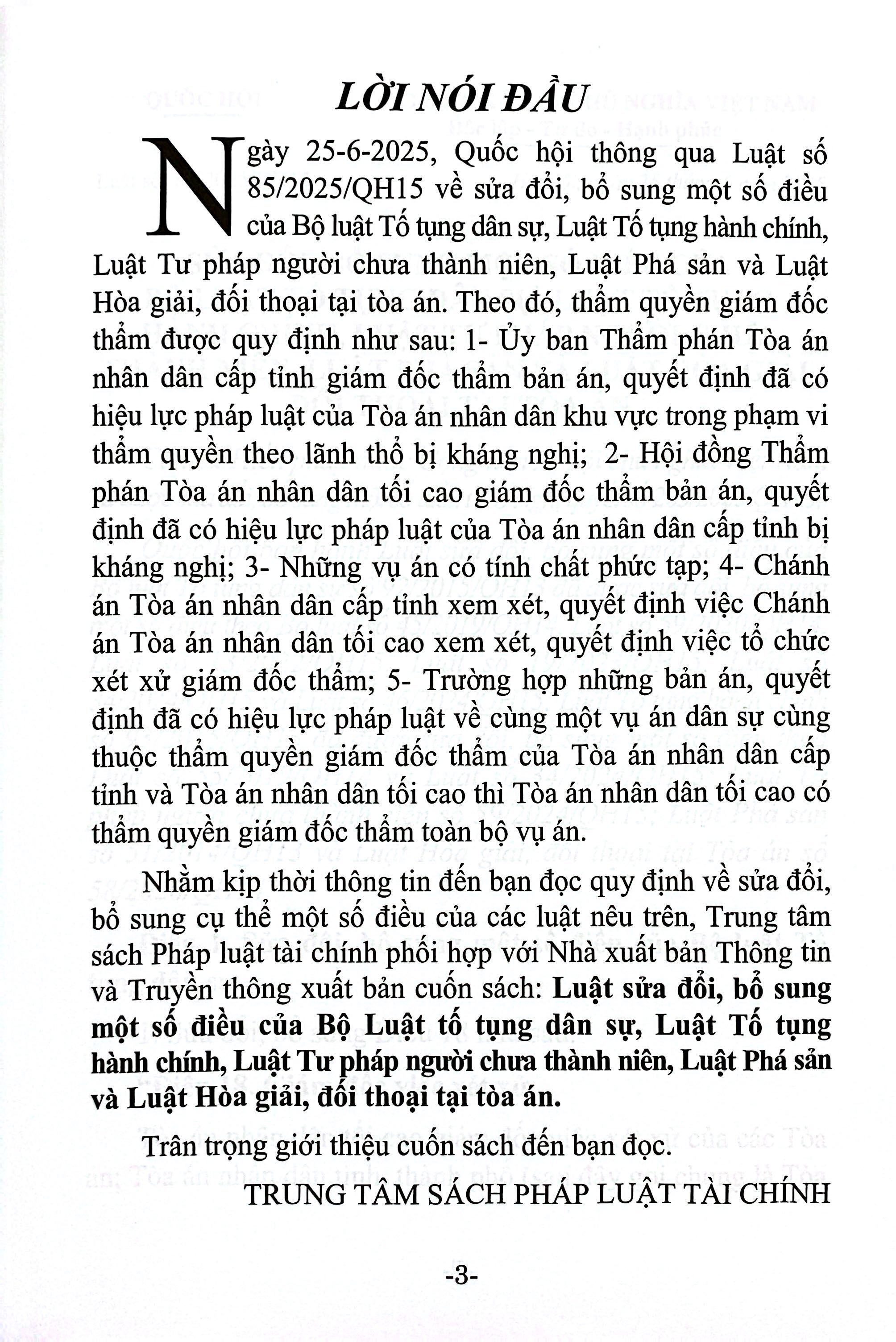 Luat Sua Doi, Bo Sung Mot So Dieu Cua Bo Luat To Tung Dan Su, Luat To Tung Hanh Chinh, Luat Tu Phap Nguoi Chua Thanh Nien, Luat Pha San Va Luat Hoa Giai, Doi Thoai Tai Toa An