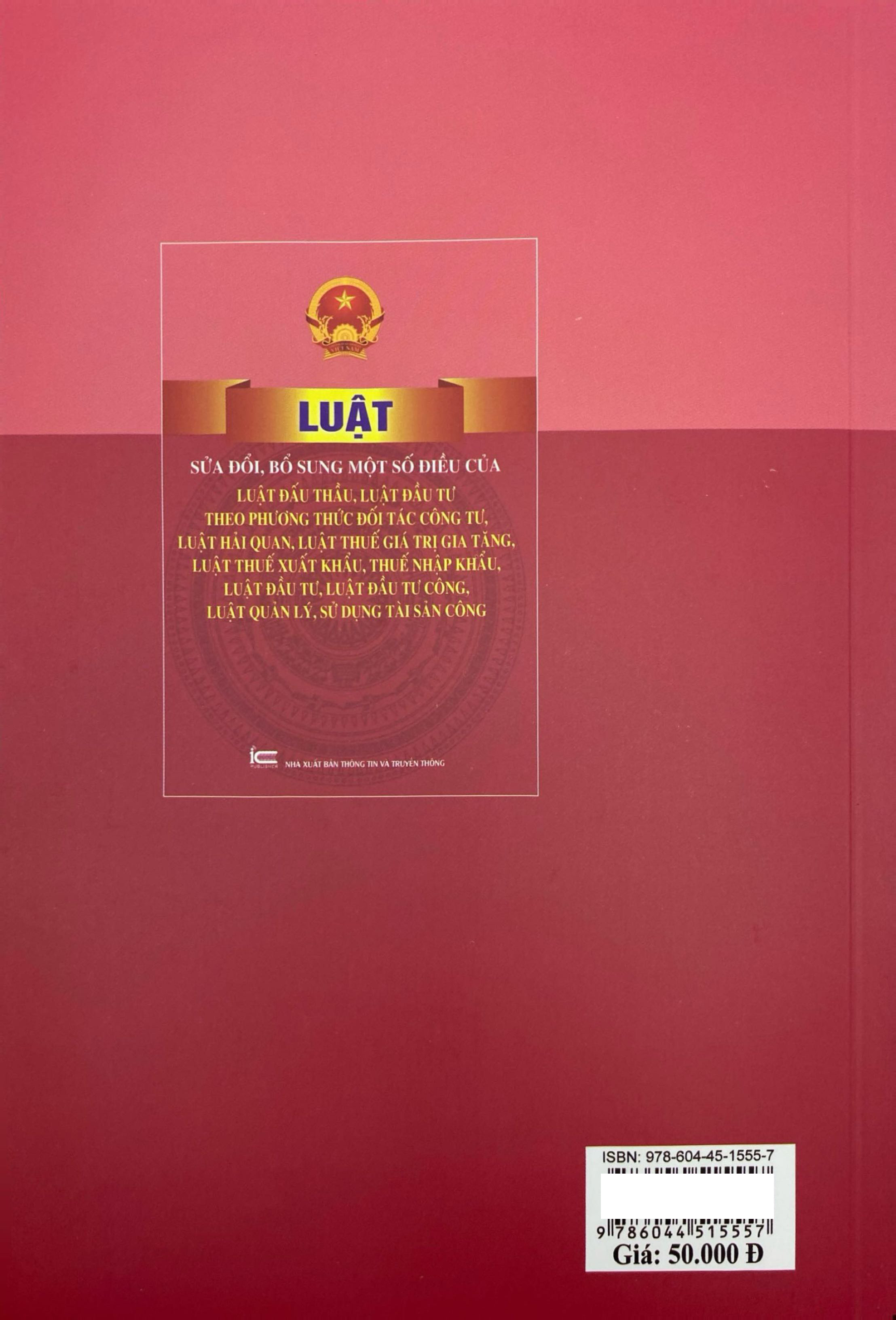 Luat Sua Doi, Bo Sung Mot So Dieu Cua Luat Dau Thau, Luat Dau Tu Theo Phuong Thuc Doi Tac Cong Tu, Luat Hai Quan, Luat Thue Gia Tri Gia Tang, Luat Thue Xuat Khau, Thue Nhap Khau, Luat Dau Tu, Luat Dau Tu Cong, Luat Quan Ly, Su Dung Tai San Cong