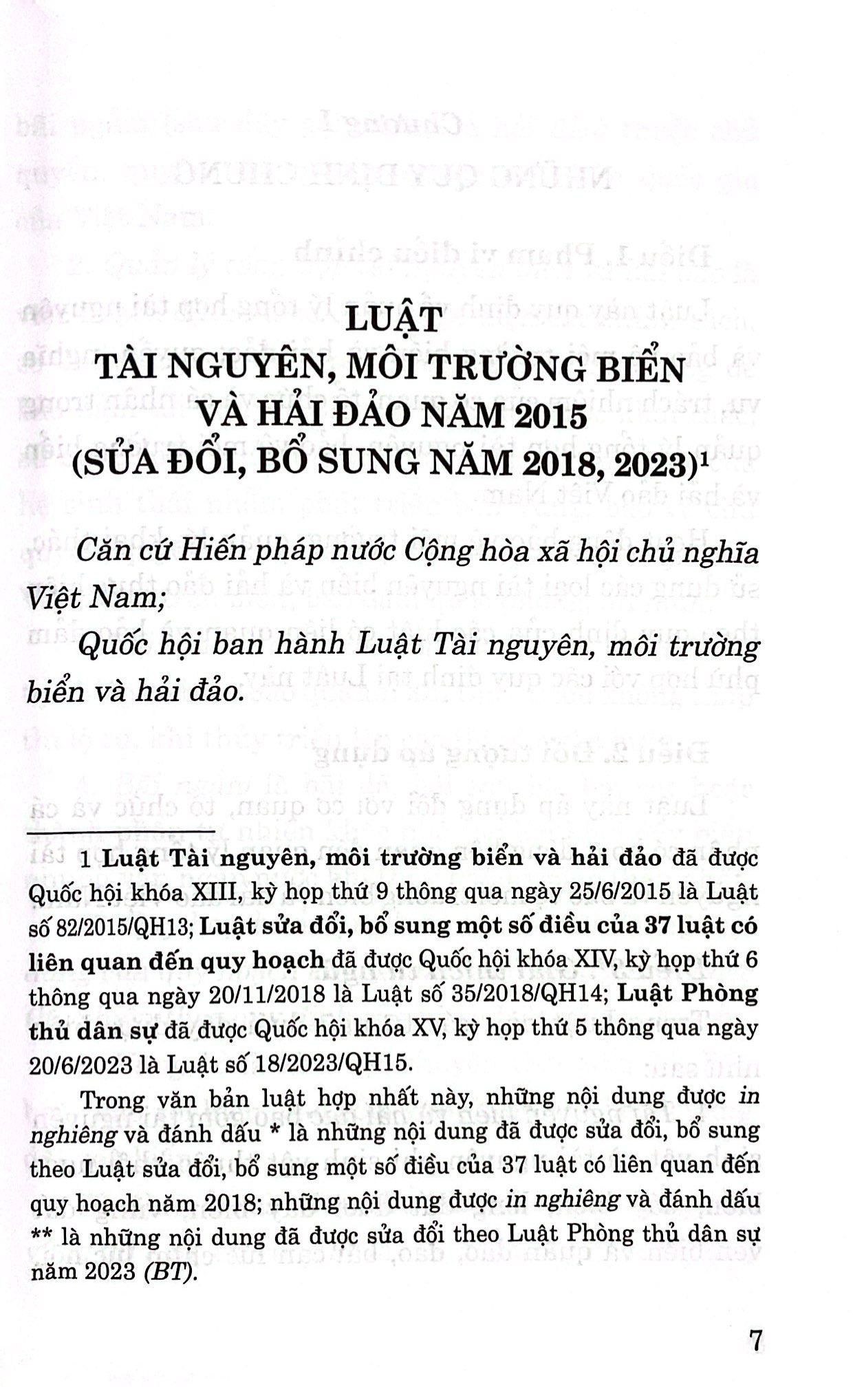 luật tài nguyên môi trường biển và hải đảo năm 2015 (sửa đổi, bổ sung năm 2018, 2023)