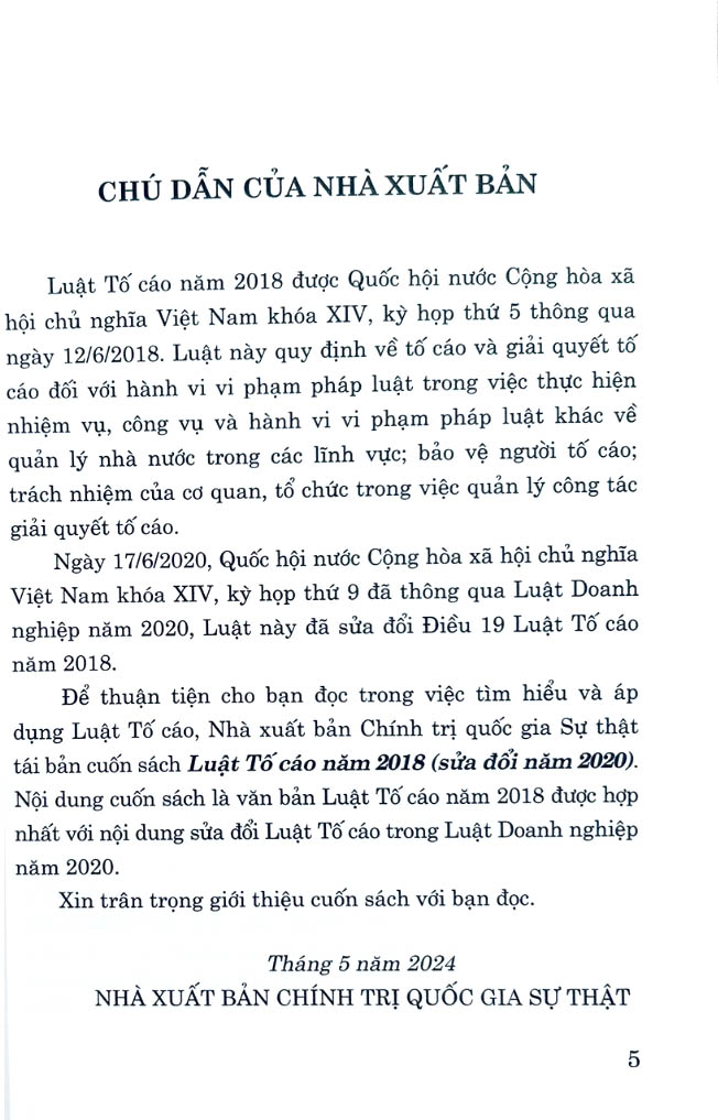 luật tố cáo năm 2018 (sửa đổi năm 2020)