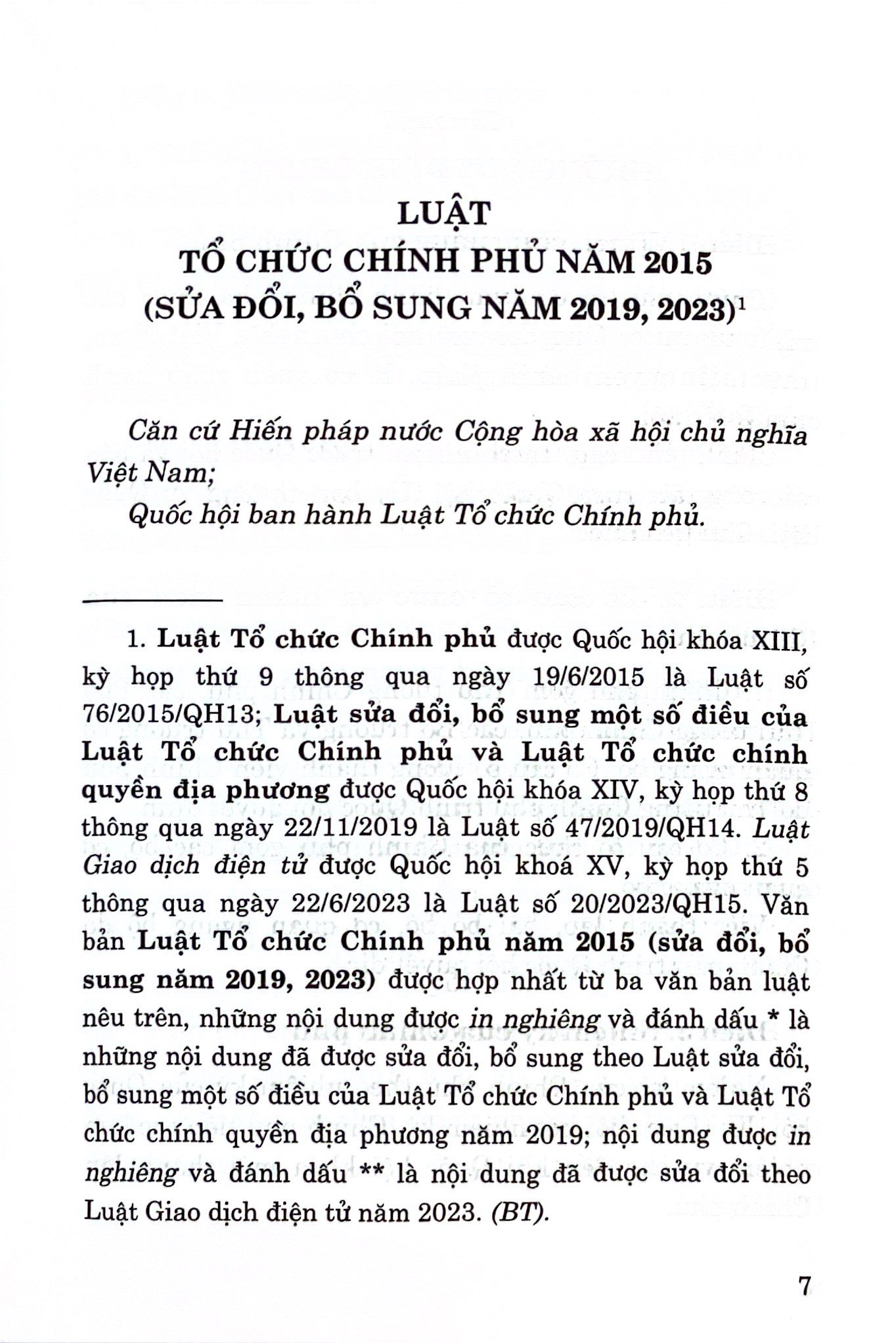 luật tổ chức chính phủ năm 2015 (sửa đổi, bổ sung năm 2019, 2023)