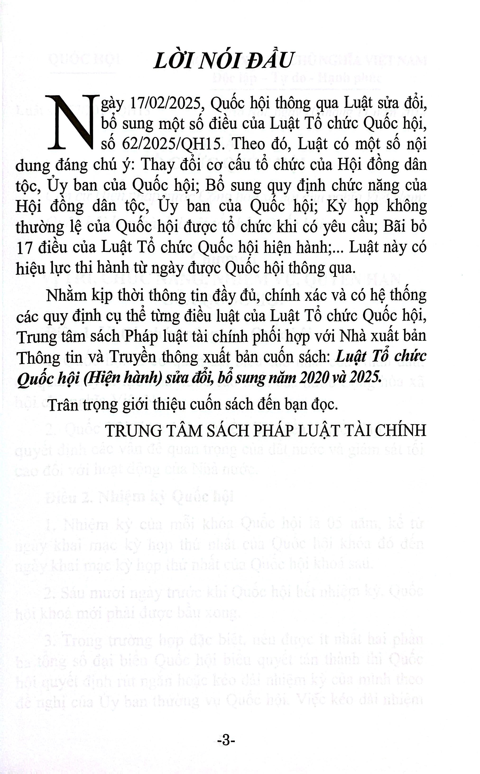 Luat To Chuc Quoc Hoi (Hien Hanh) (Sua Doi, Bo Sung Nam 2020 Va 2025)