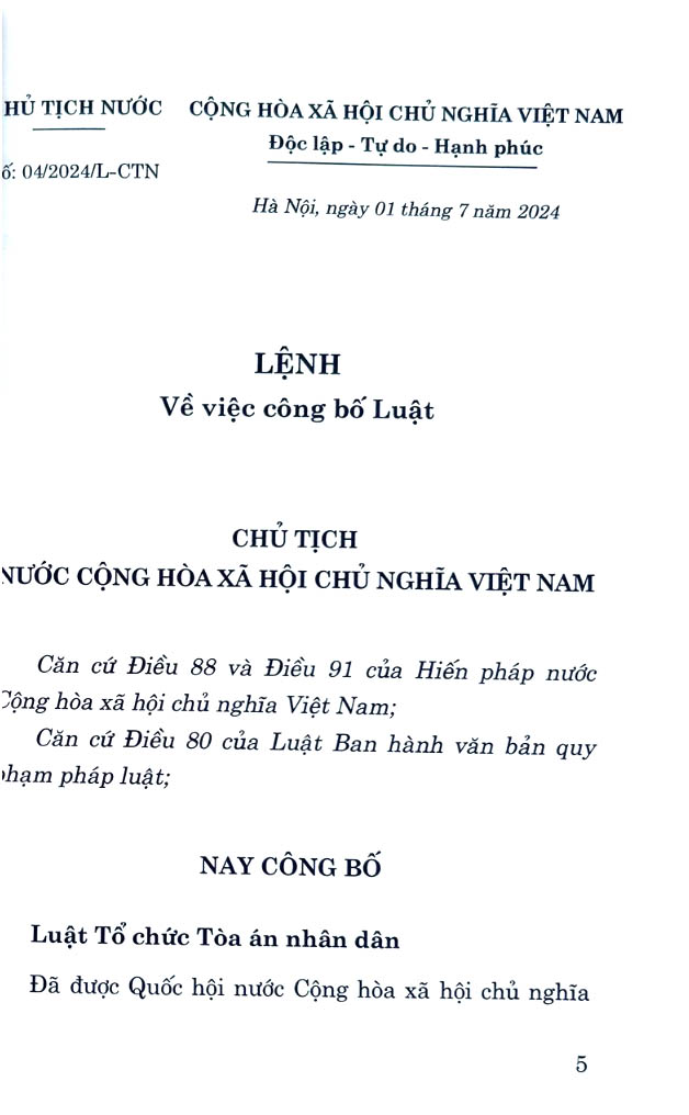 luật tổ chức tòa án nhân dân năm 2024