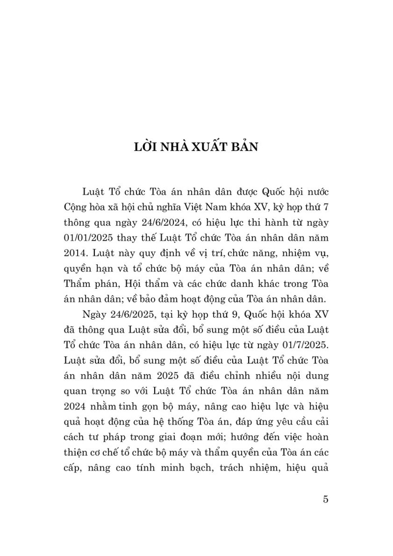 Luật Tổ Chức Tòa Án Nhân Dân Năm 2024 (Sửa Đổi, Bổ Sung Năm 2025)