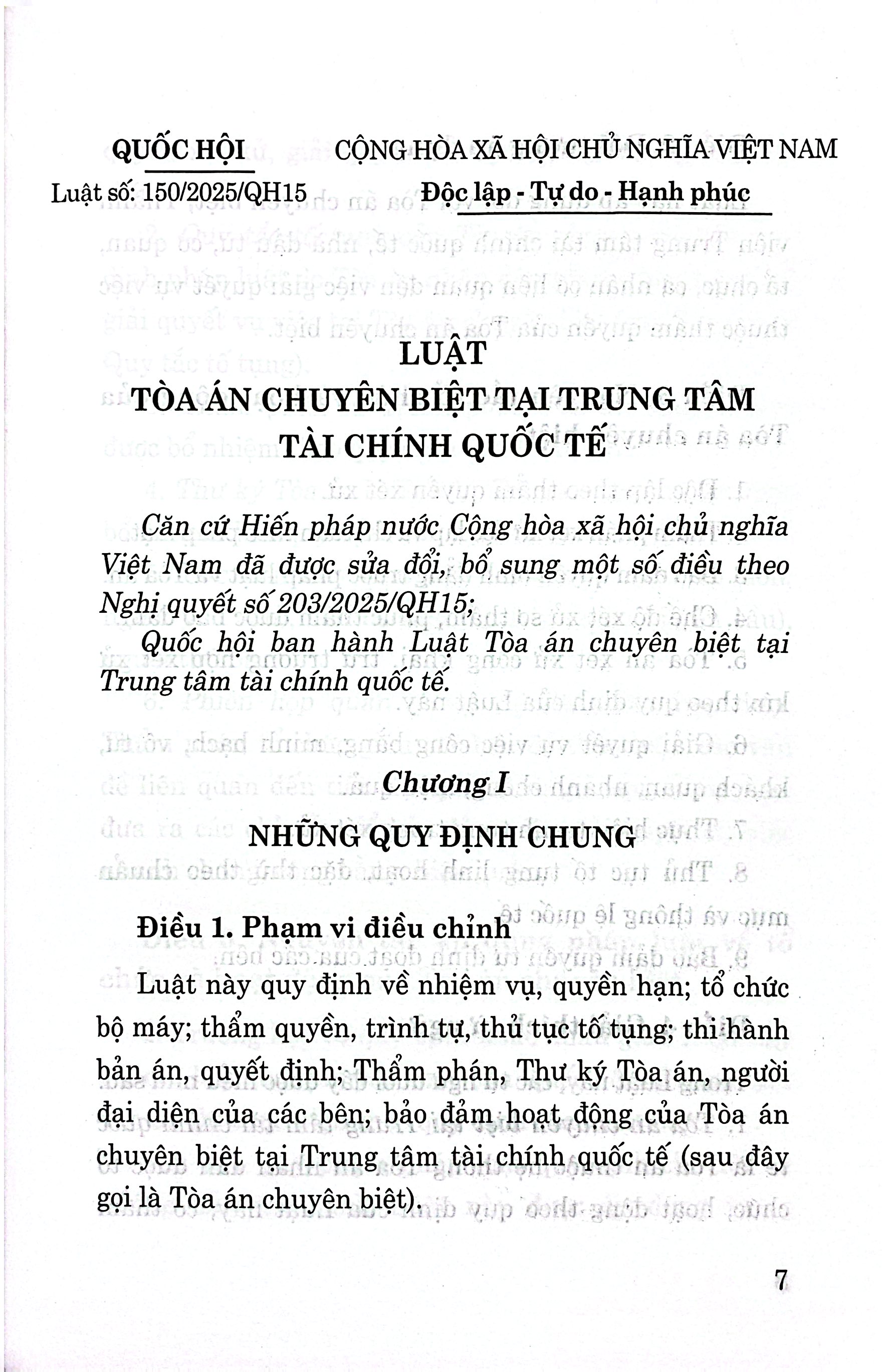 Luật Tòa Án Chuyên Biệt Tại Trung Tâm Tài Chính Quốc Tế Năm 2025