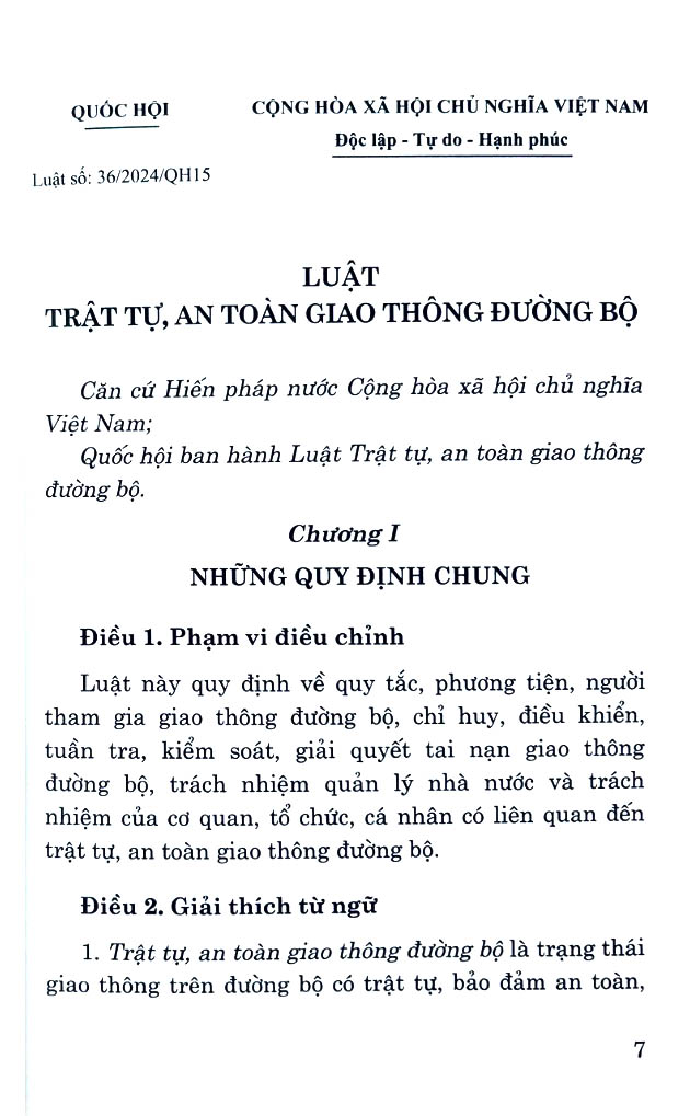 luật trật tự, an toàn giao thông đường bộ năm 2024