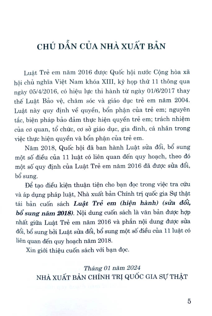luật trẻ em (hiện hành) (sửa đổi, bổ sung 2018)