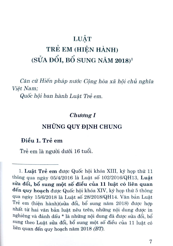 luật trẻ em (hiện hành) (sửa đổi, bổ sung 2018)