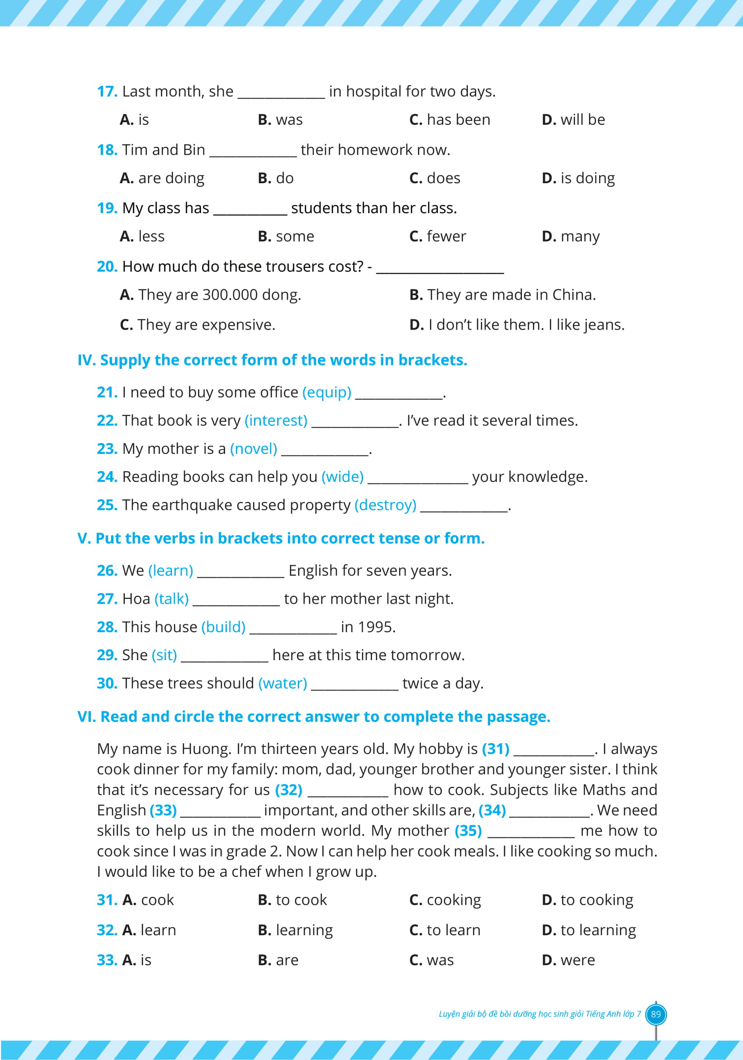 luyện giải bộ đề bồi dưỡng học sinh giỏi tiếng anh lớp 7