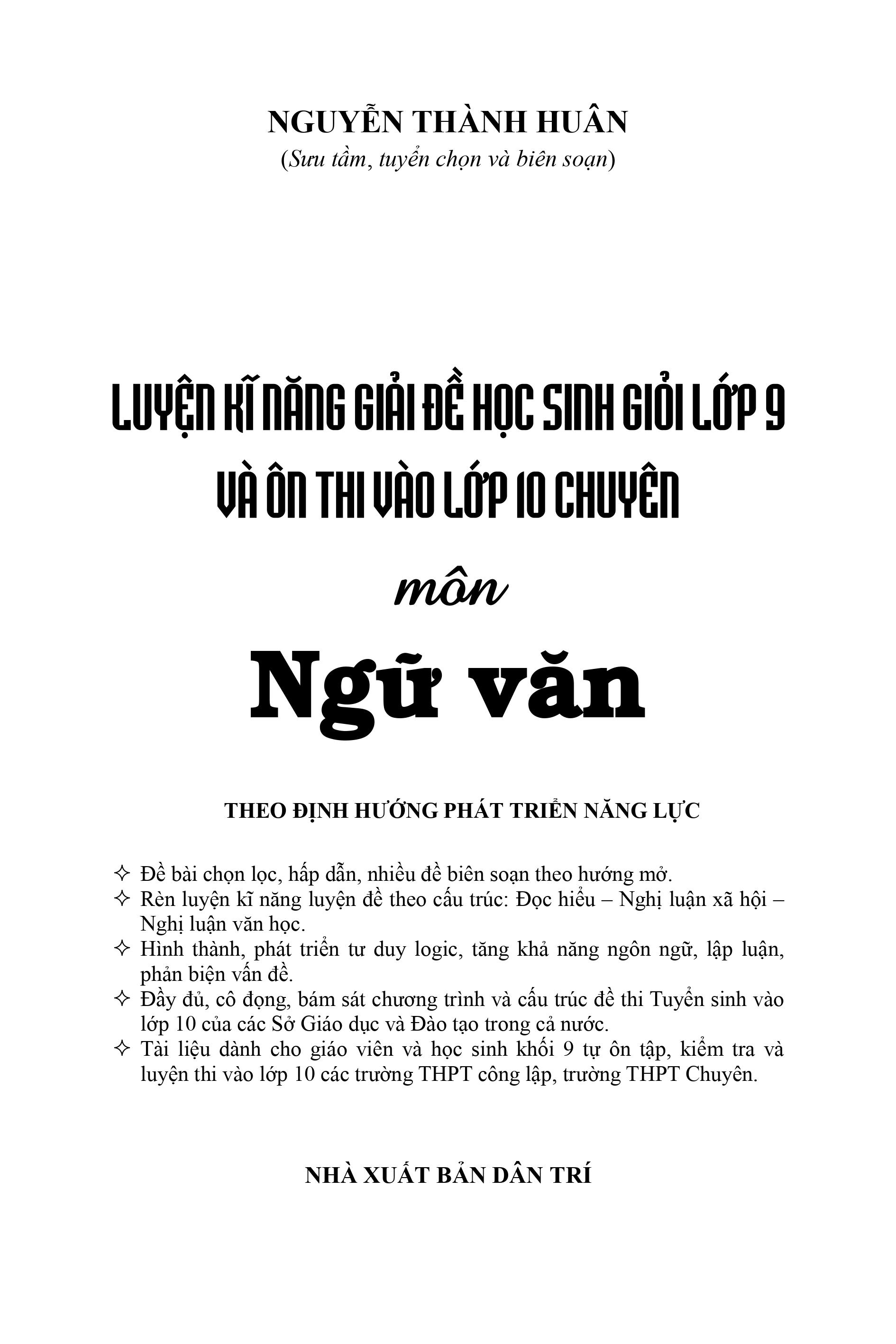 luyện kĩ năng giải đề học sinh giỏi lớp 9 và ôn thi vào lớp 10 chuyên - môn ngữ văn