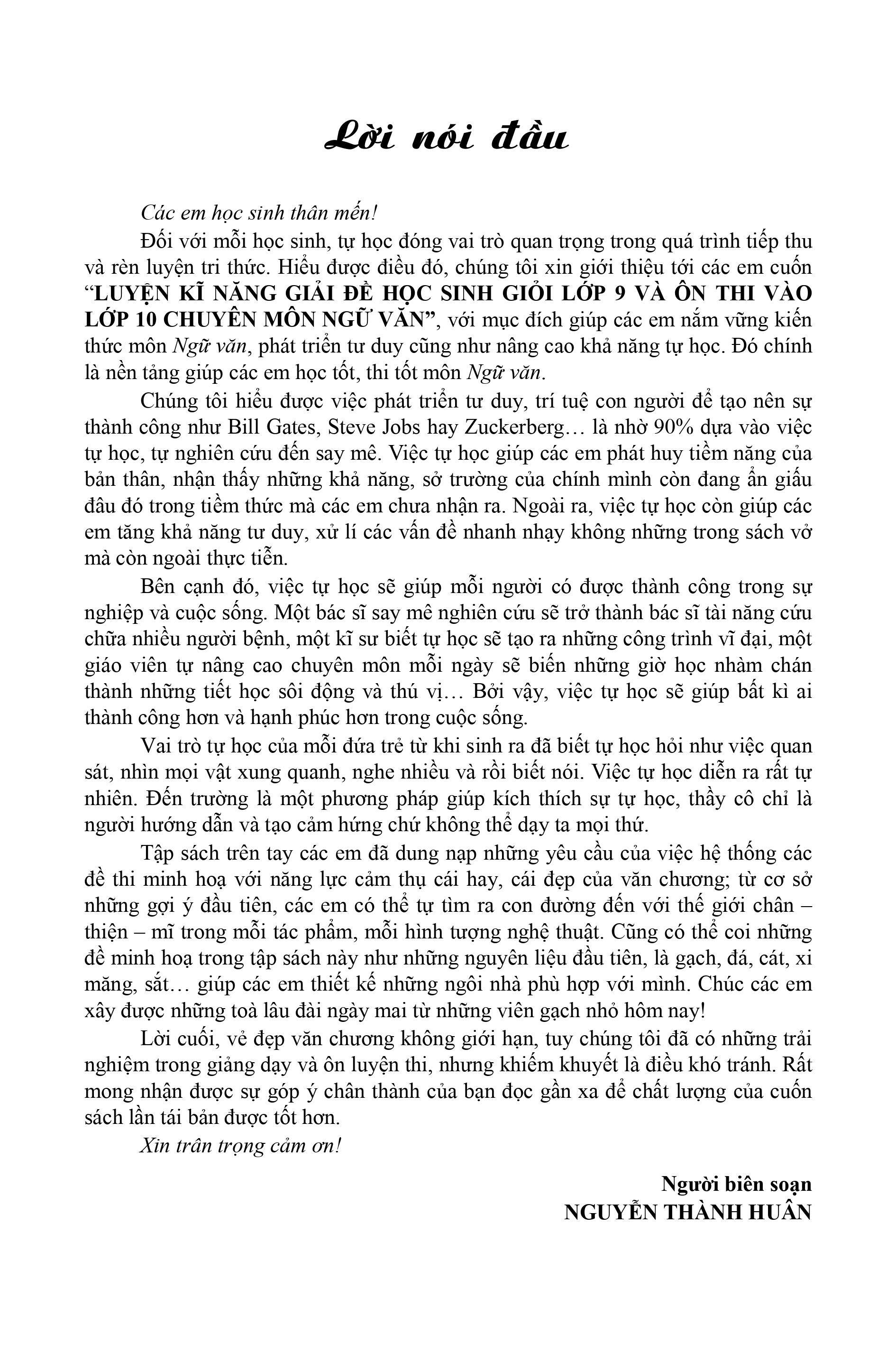 luyện kĩ năng giải đề học sinh giỏi lớp 9 và ôn thi vào lớp 10 chuyên - môn ngữ văn