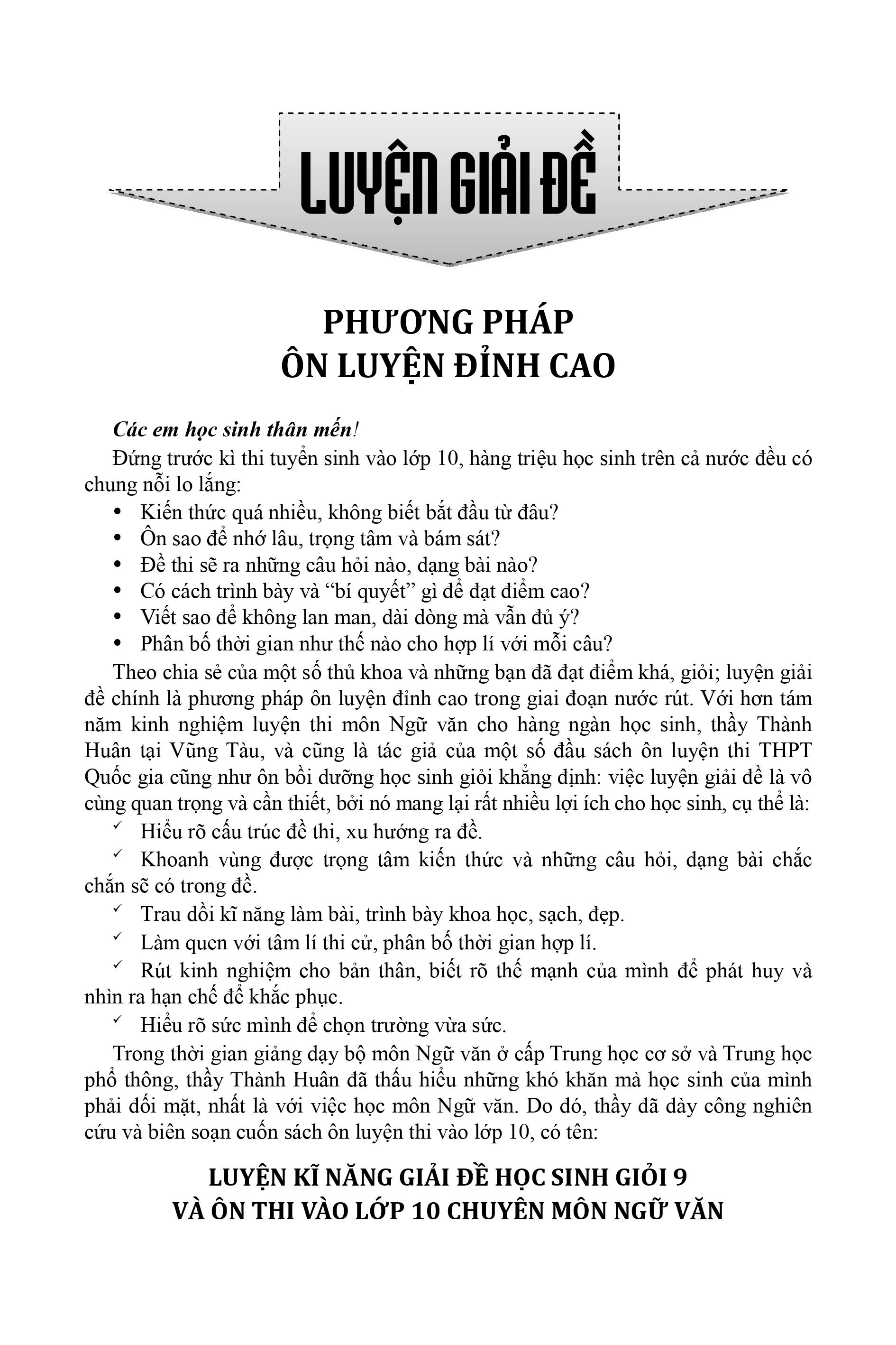 luyện kĩ năng giải đề học sinh giỏi lớp 9 và ôn thi vào lớp 10 chuyên - môn ngữ văn