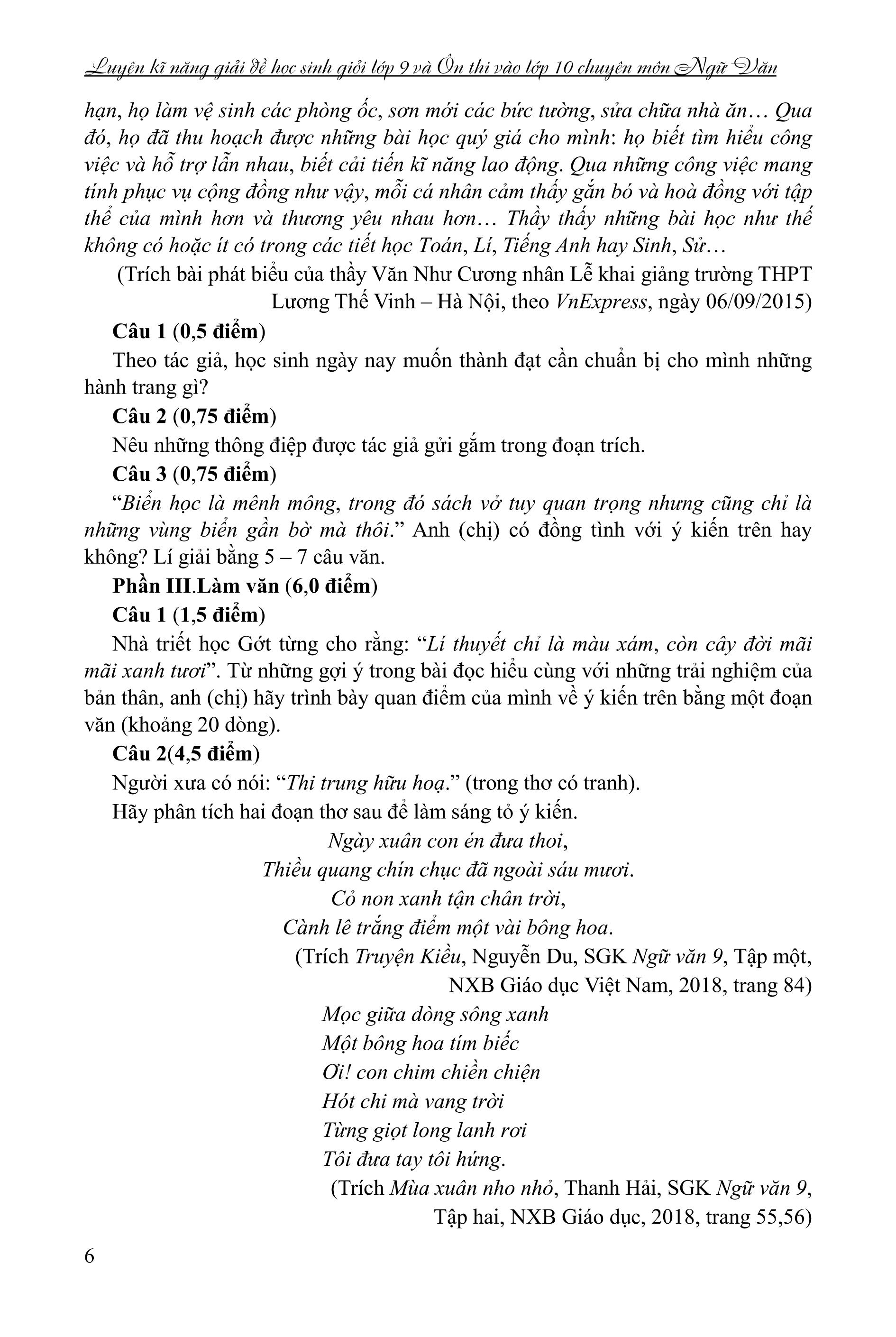 luyện kĩ năng giải đề học sinh giỏi lớp 9 và ôn thi vào lớp 10 chuyên - môn ngữ văn