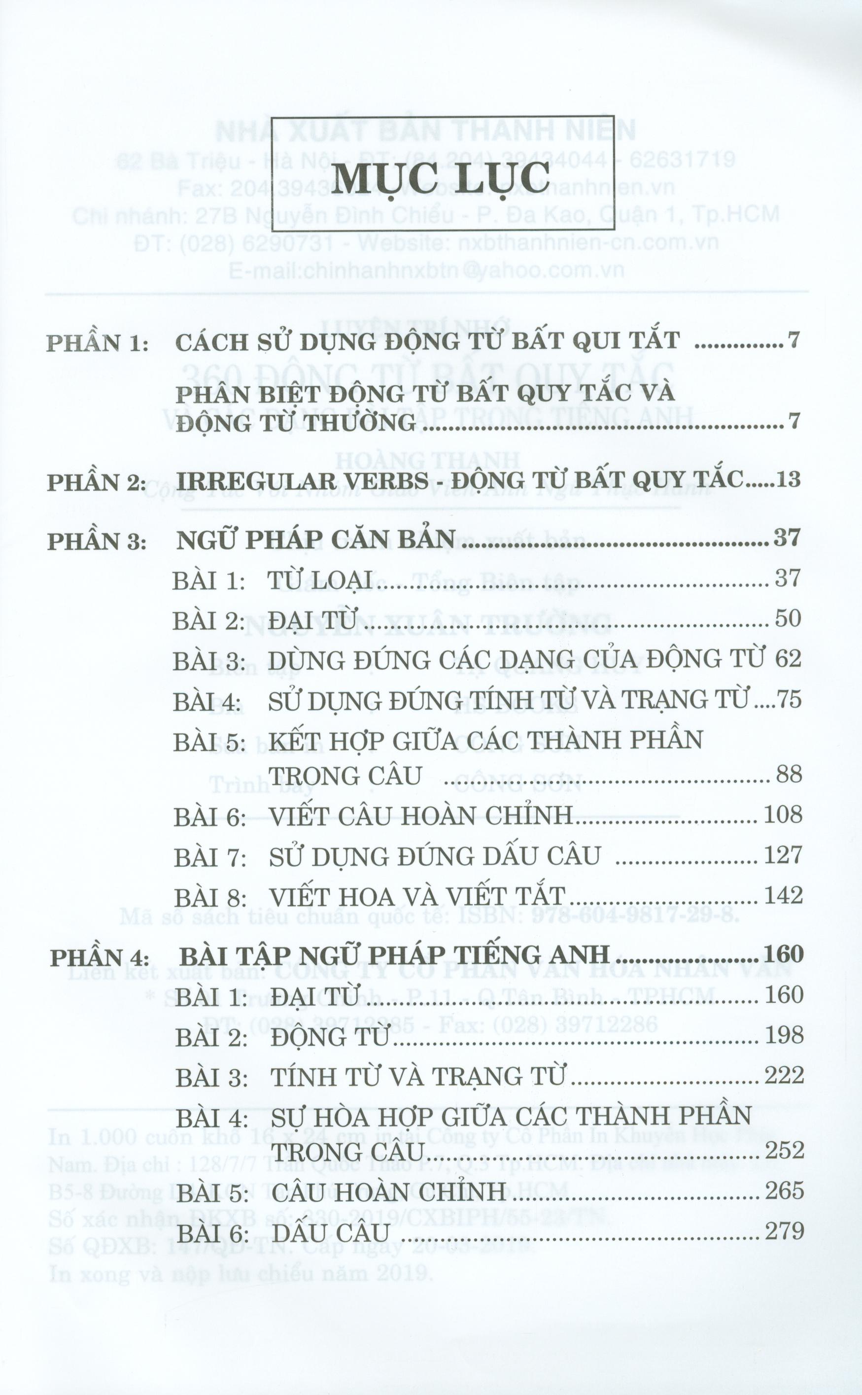 luyện trí nhớ 360 động từ bất quy tắc và các dạng bài tập trong tiếng anh