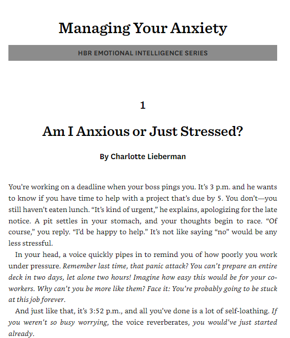 managing your anxiety (hbr emotional intelligence series)