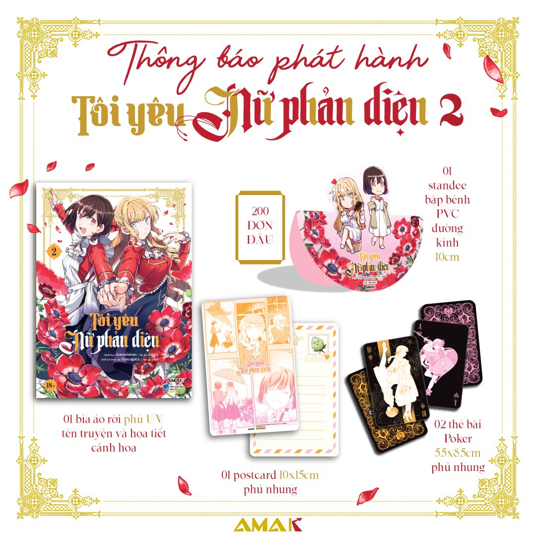 [manga] tôi yêu nữ phản diện - tập 2 - tặng kèm 1 bìa áo rời phủ uv + 1 postcard hai mặt + 2 thẻ bài poker + 1 standee pvc bập bênh