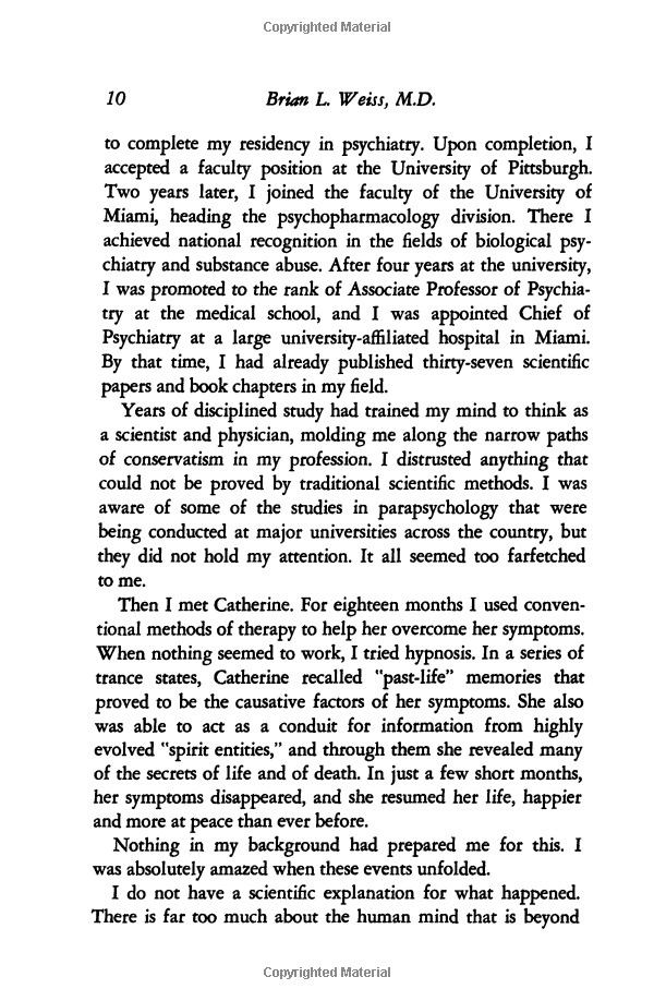many lives, many masters: the true story of a prominent psychiatrist, his young patient, and the past-life therapy that changed both their lives