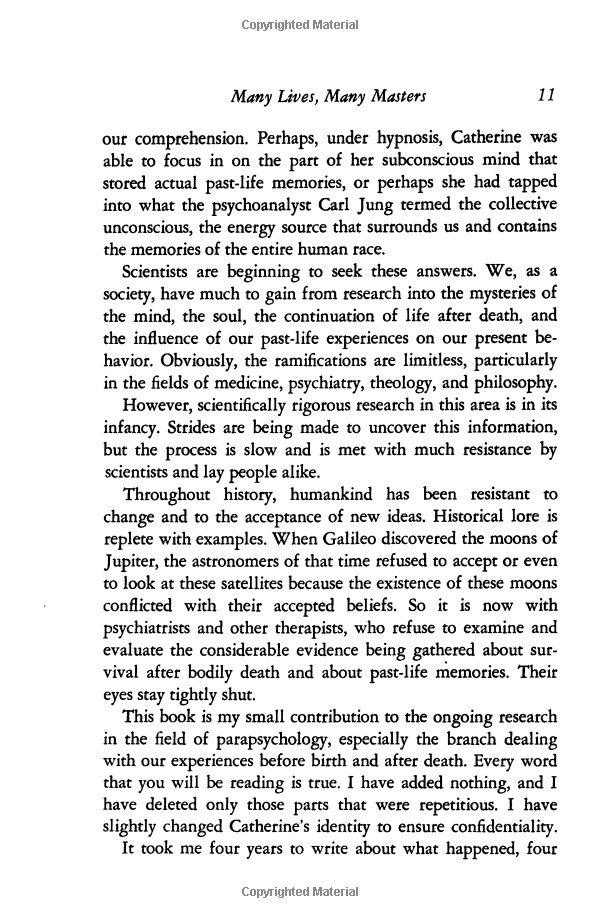 many lives, many masters: the true story of a prominent psychiatrist, his young patient, and the past-life therapy that changed both their lives