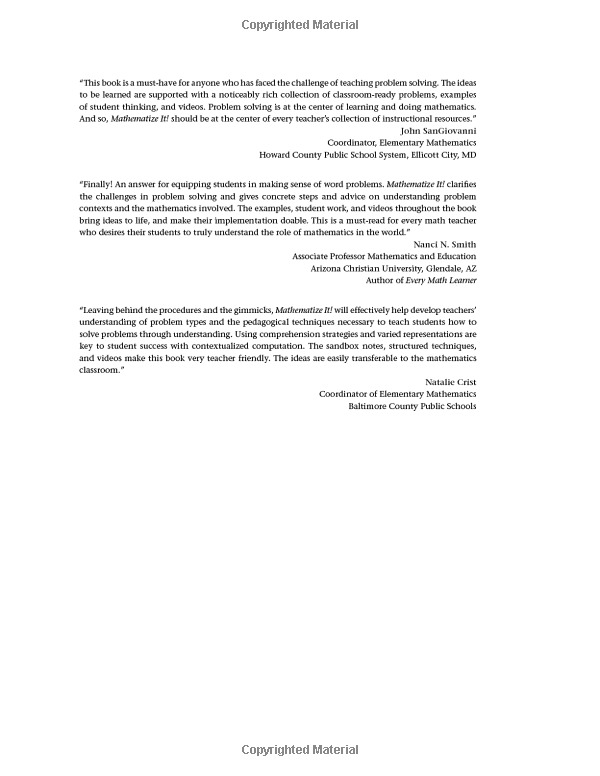 mathematize it!: going beyond key words to make sense of word problems, grades 3-5 (corwin mathematics series)