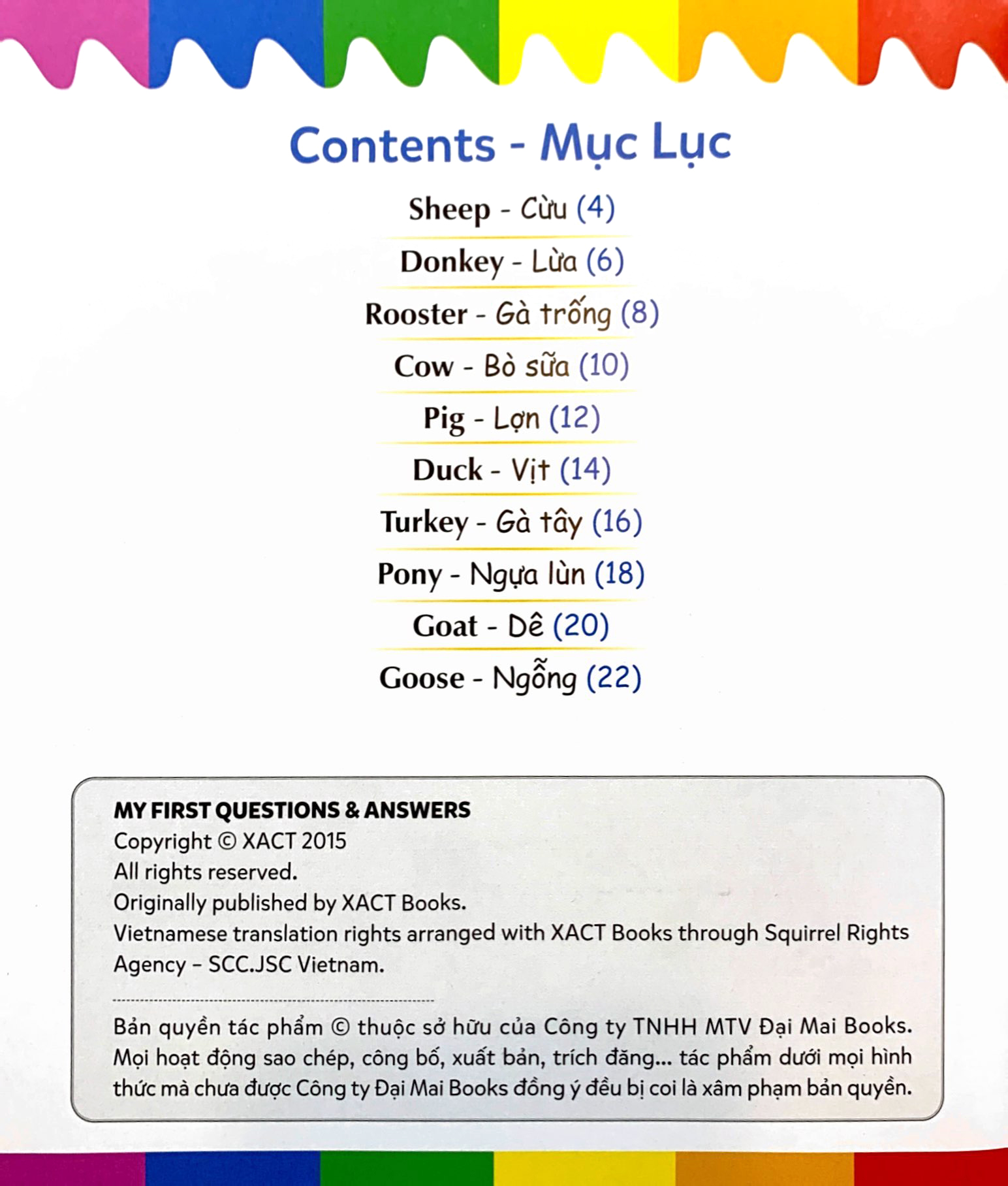 mẹ hỏi bé trả lời - song ngữ anh-việt - farm animals - động vật nuôi (dành cho trẻ từ 2-7 tuổi)