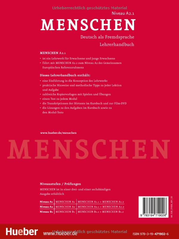 menschen: deutsch als fremdsprache - lehrerhandbuch a2.1