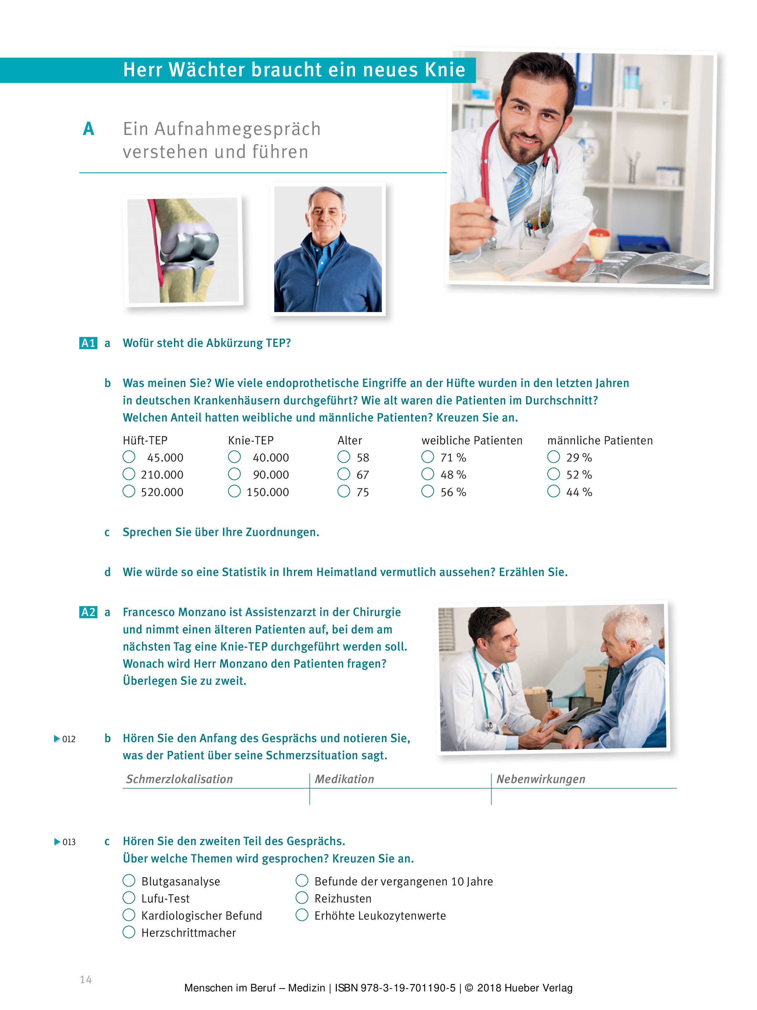 menschen im beruf - medizin: deutsch als fremdsprache / kursbuch mit mp3-cd