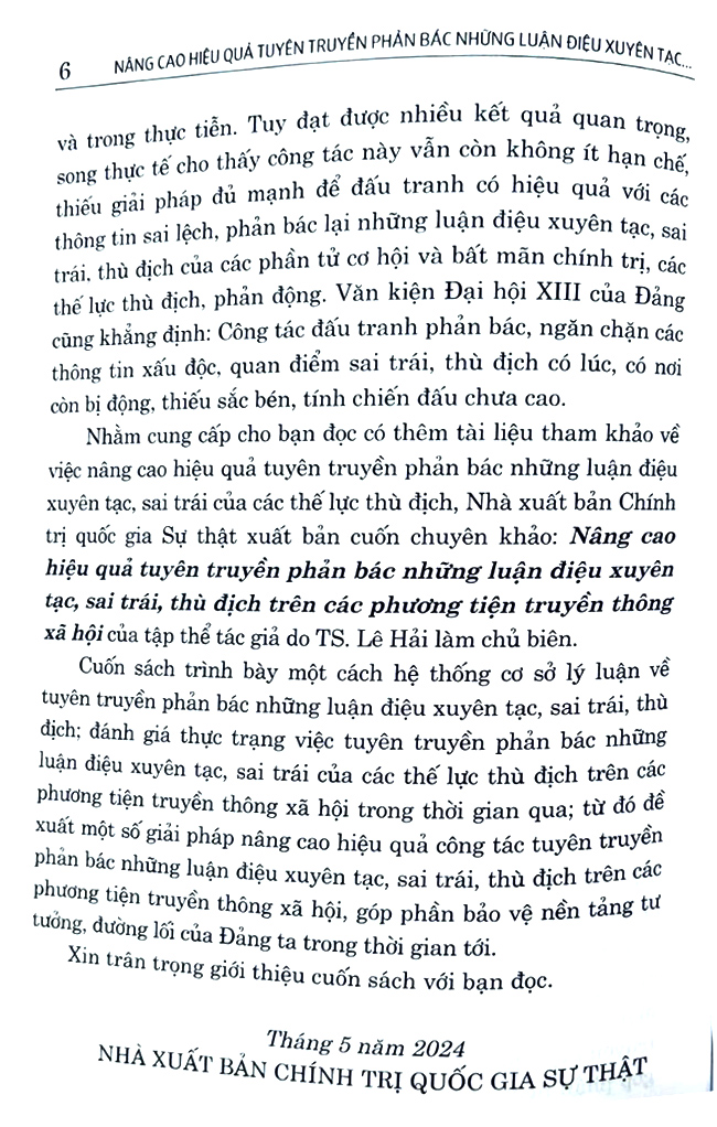 nâng cao hiệu quả tuyên truyền phản bác nhũng luận điệu xuyên tạc, sai trái, thù địch trên các phương tiện truyền thông xã hội