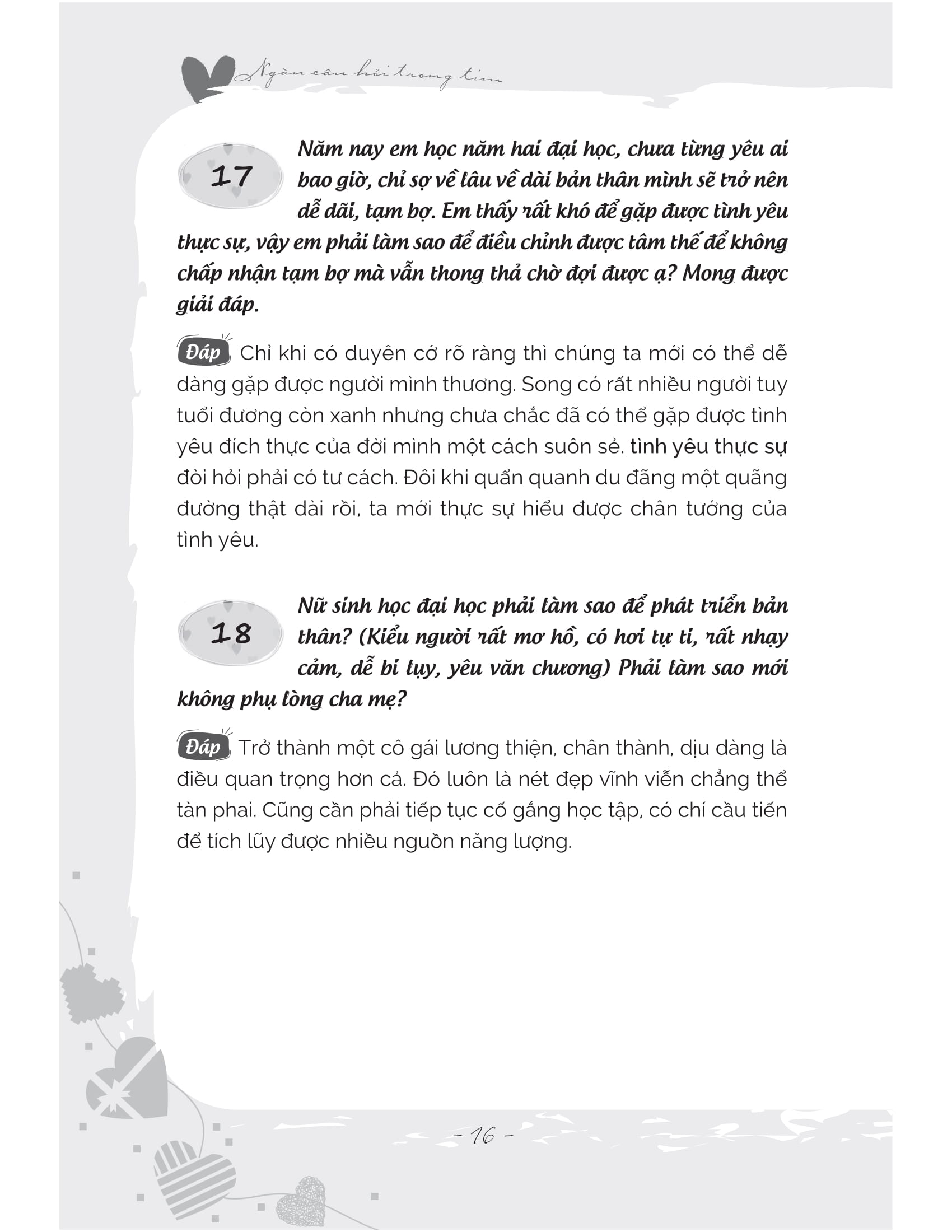 ngàn câu hỏi trong tim: sống thanh tâm tĩnh, sống vui tâm an