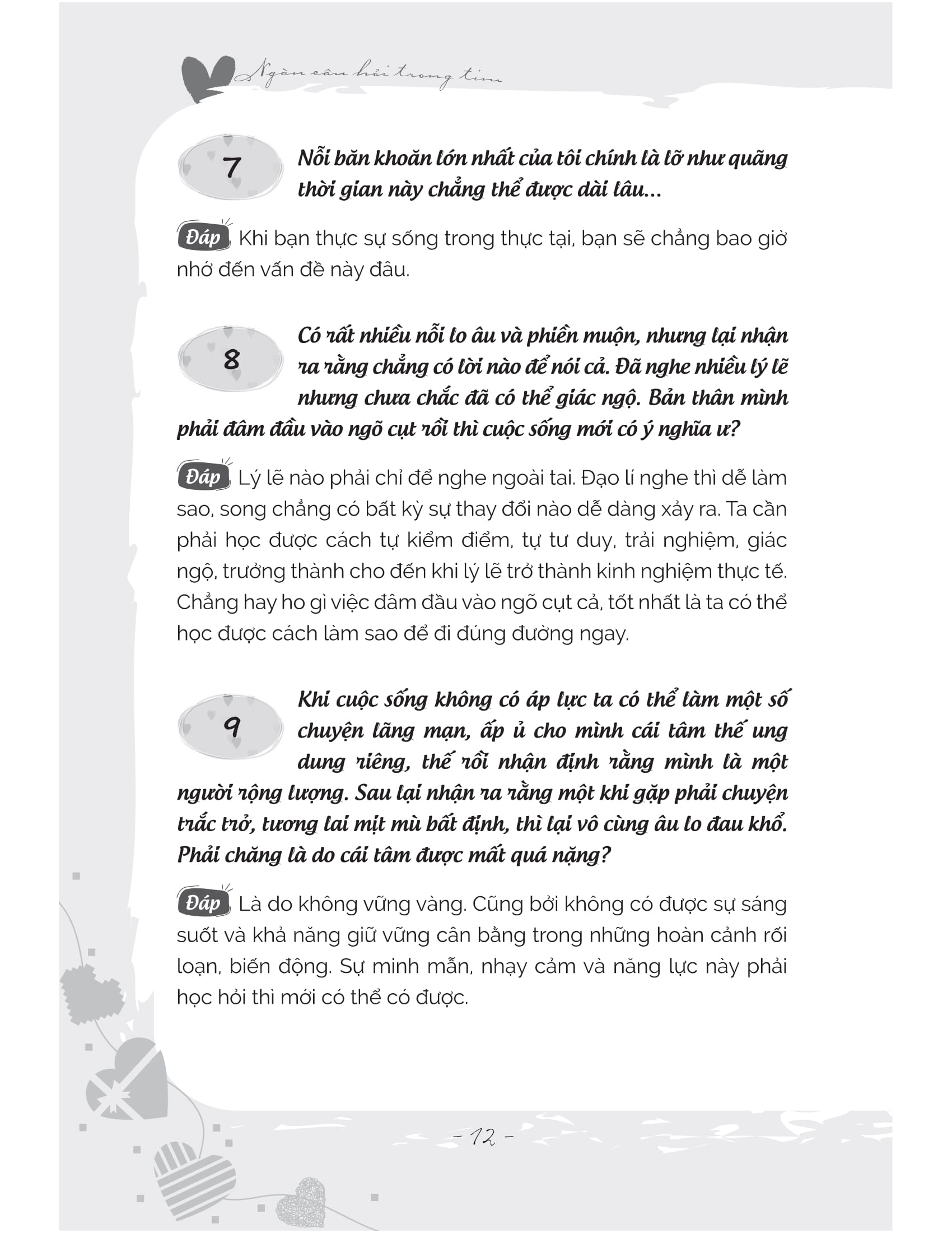 ngàn câu hỏi trong tim: sống thanh tâm tĩnh, sống vui tâm an