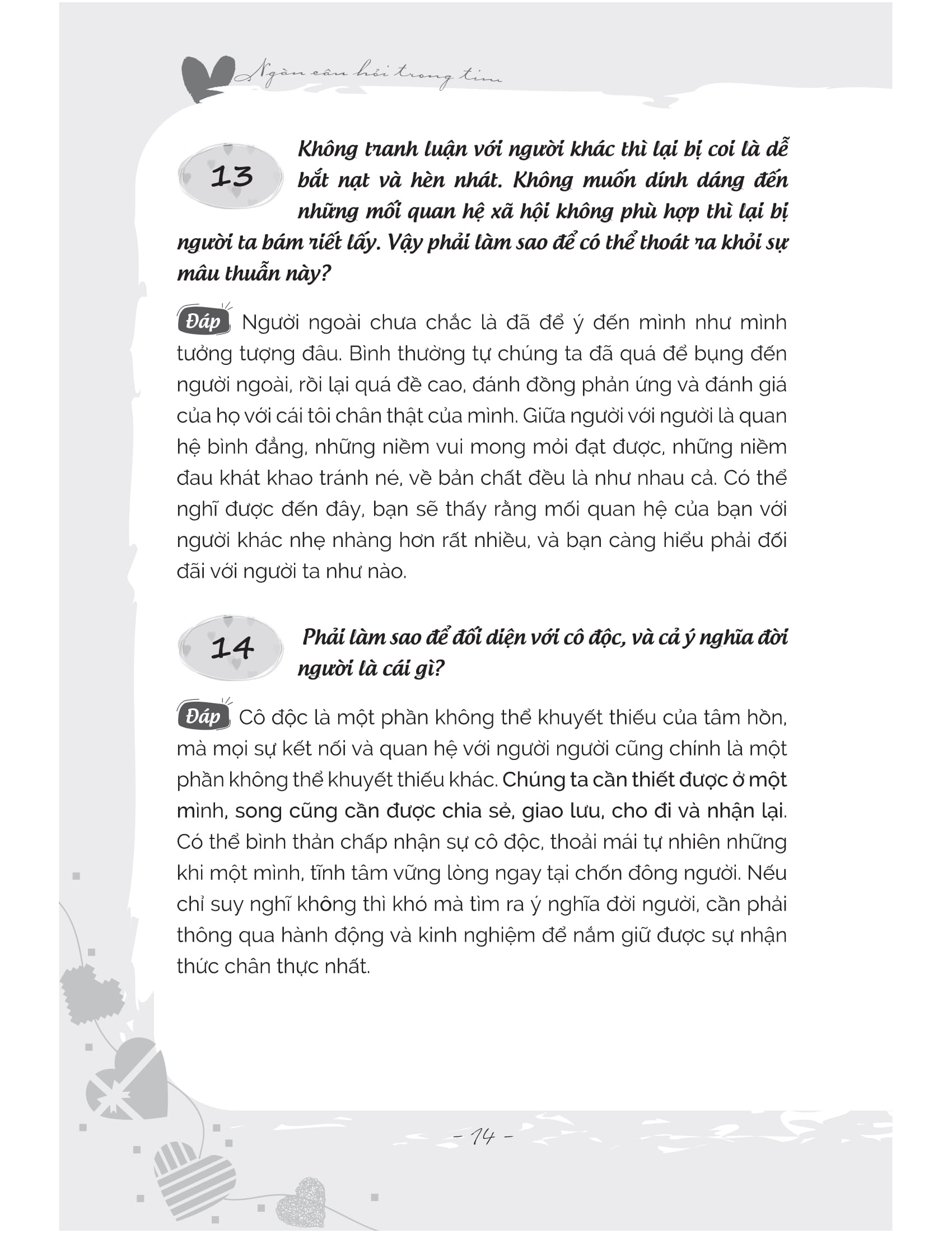 ngàn câu hỏi trong tim: sống thanh tâm tĩnh, sống vui tâm an