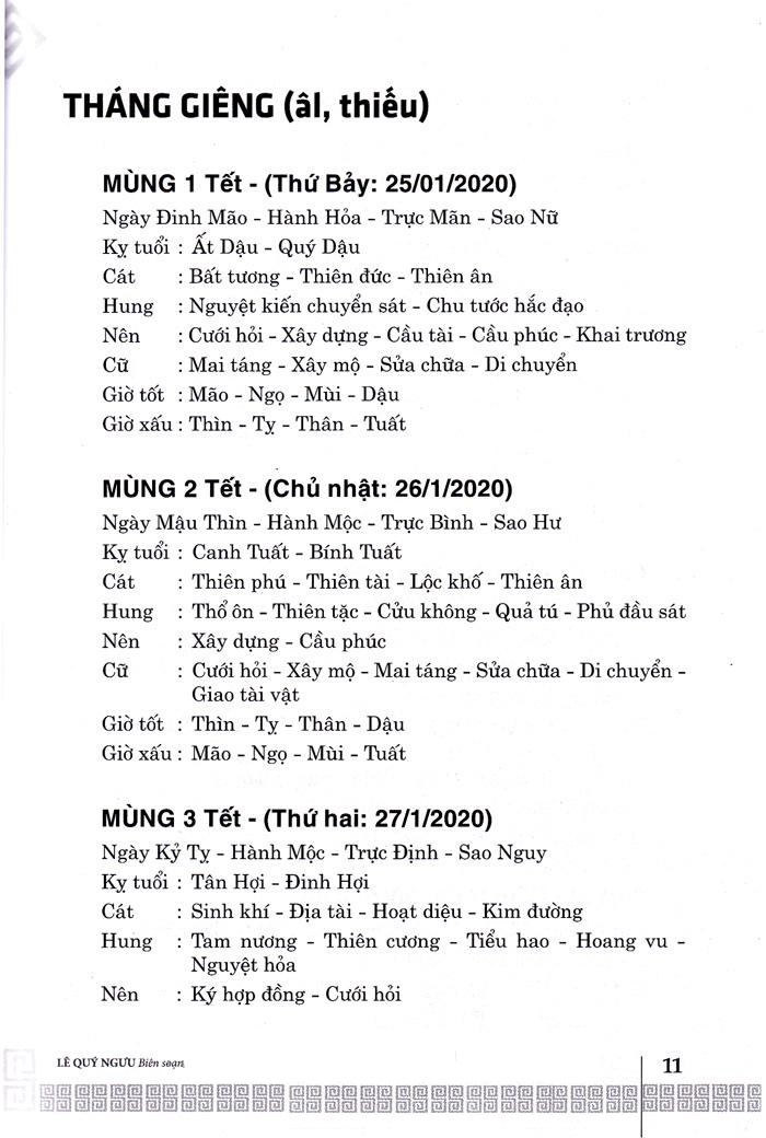 ngày lành tháng tốt năm canh tý 2020