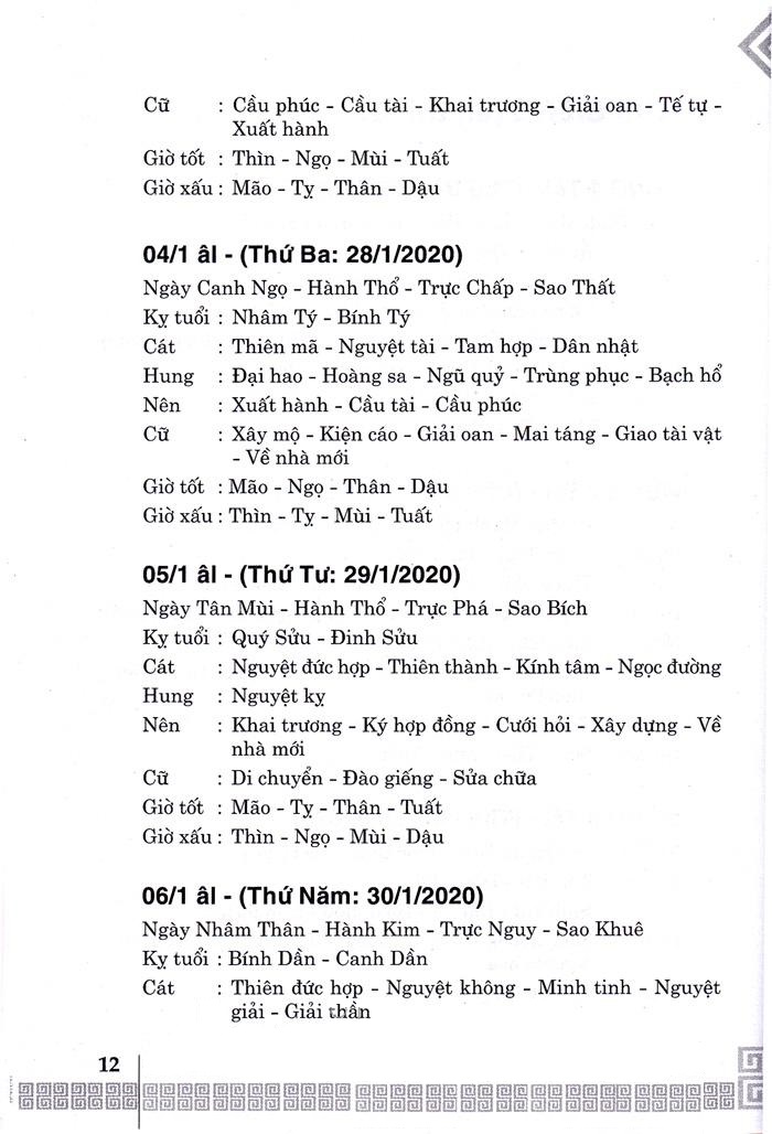 ngày lành tháng tốt năm canh tý 2020
