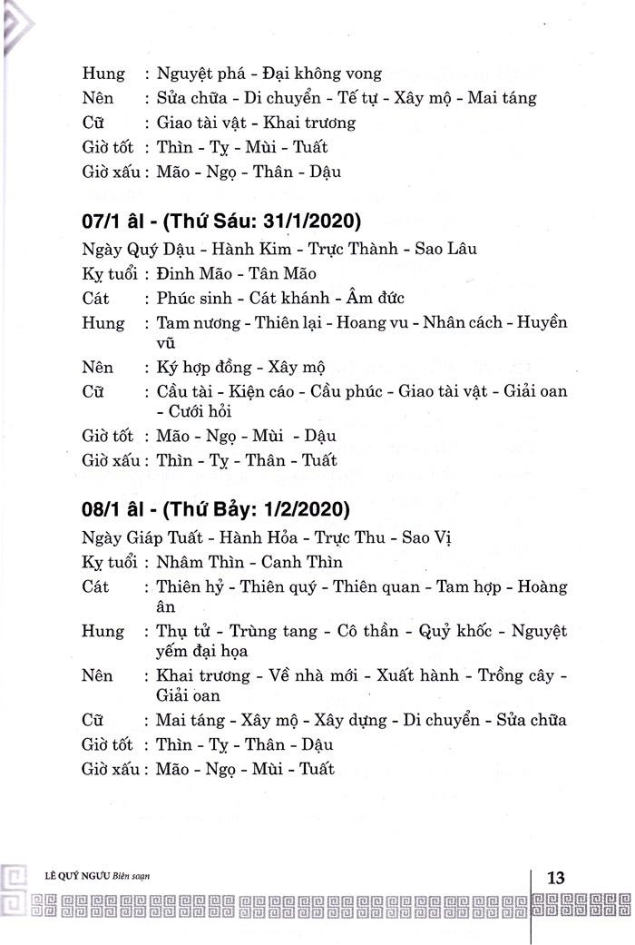 ngày lành tháng tốt năm canh tý 2020