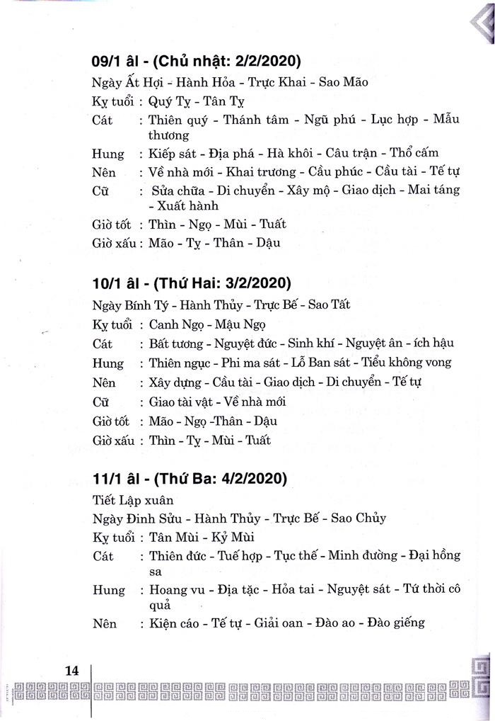 ngày lành tháng tốt năm canh tý 2020