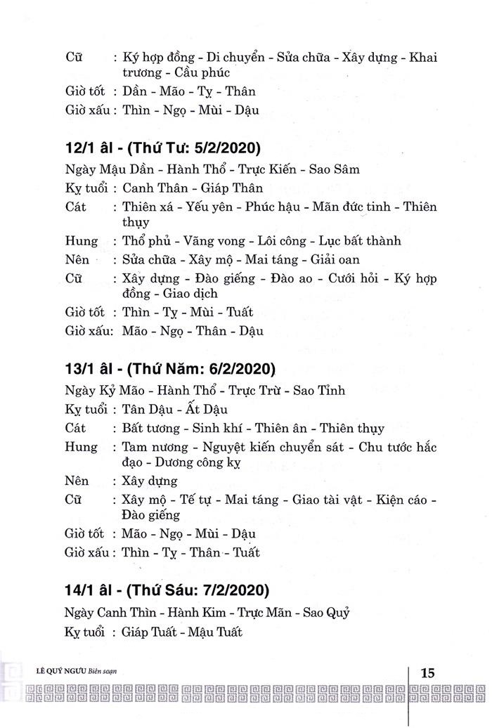ngày lành tháng tốt năm canh tý 2020