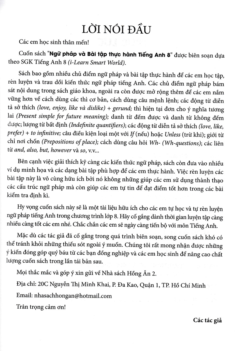 ngữ pháp và bài tập thực hành tiếng anh 8 (bám sát sgk i-learn smart world)