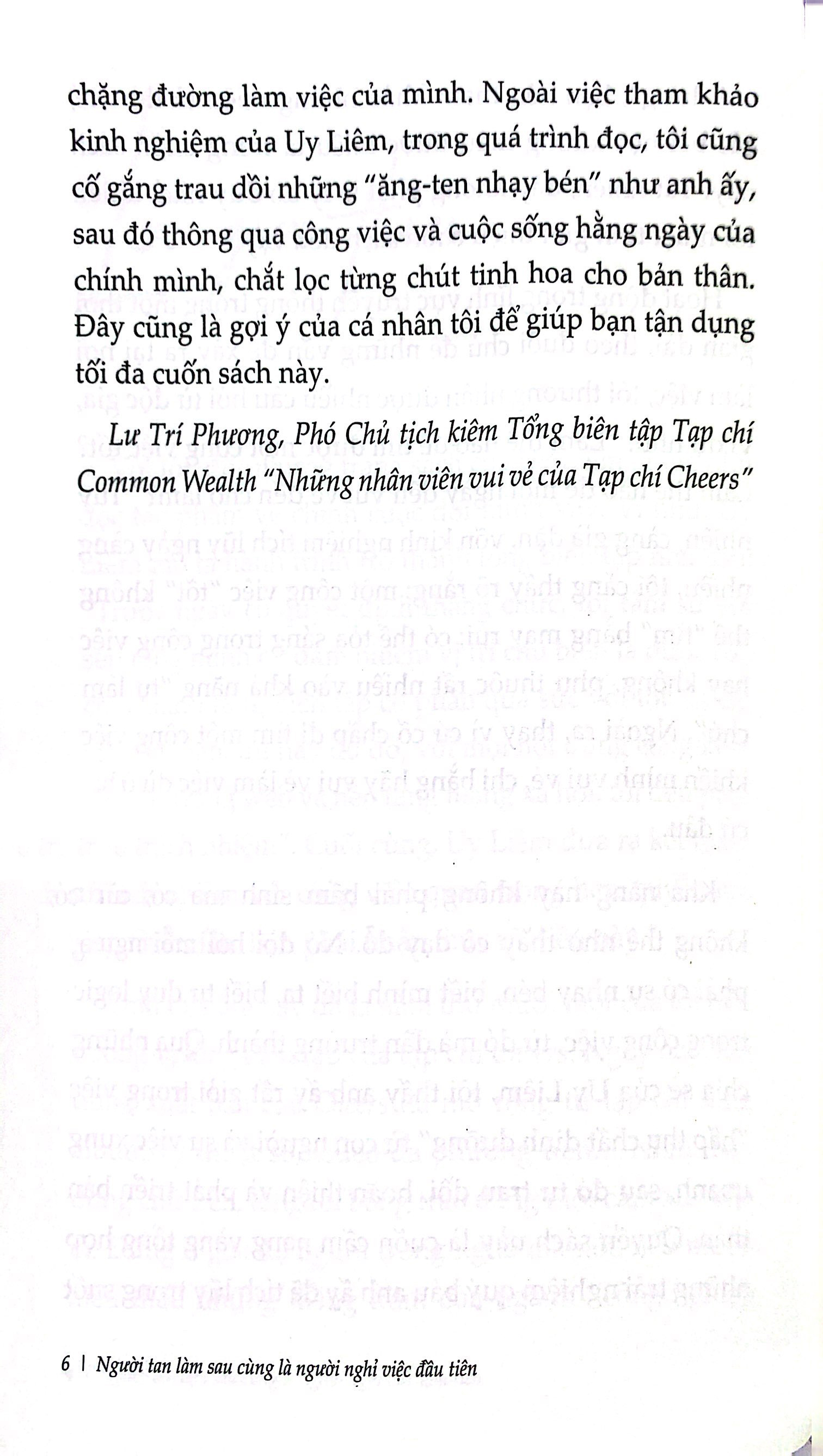 người tan làm sau cùng là người nghỉ việc đầu tiên