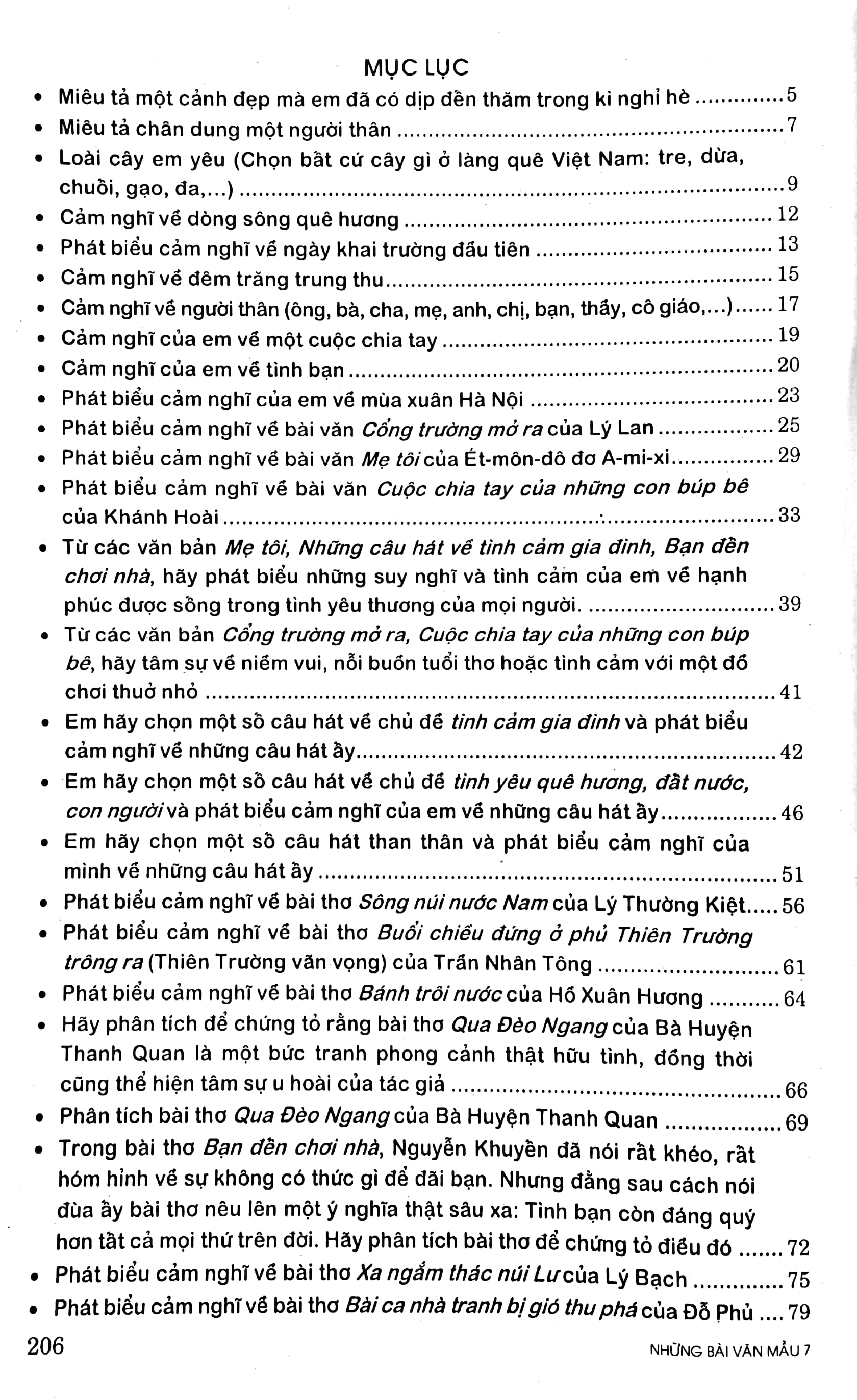 những bài văn mẫu - lớp 7