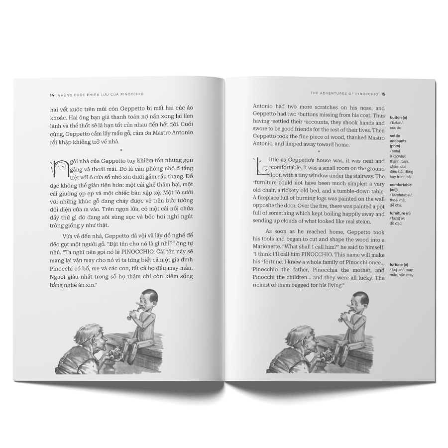 những cuộc phiêu lưu của pinocchio - song ngữ việt-anh (tái bản 2024)