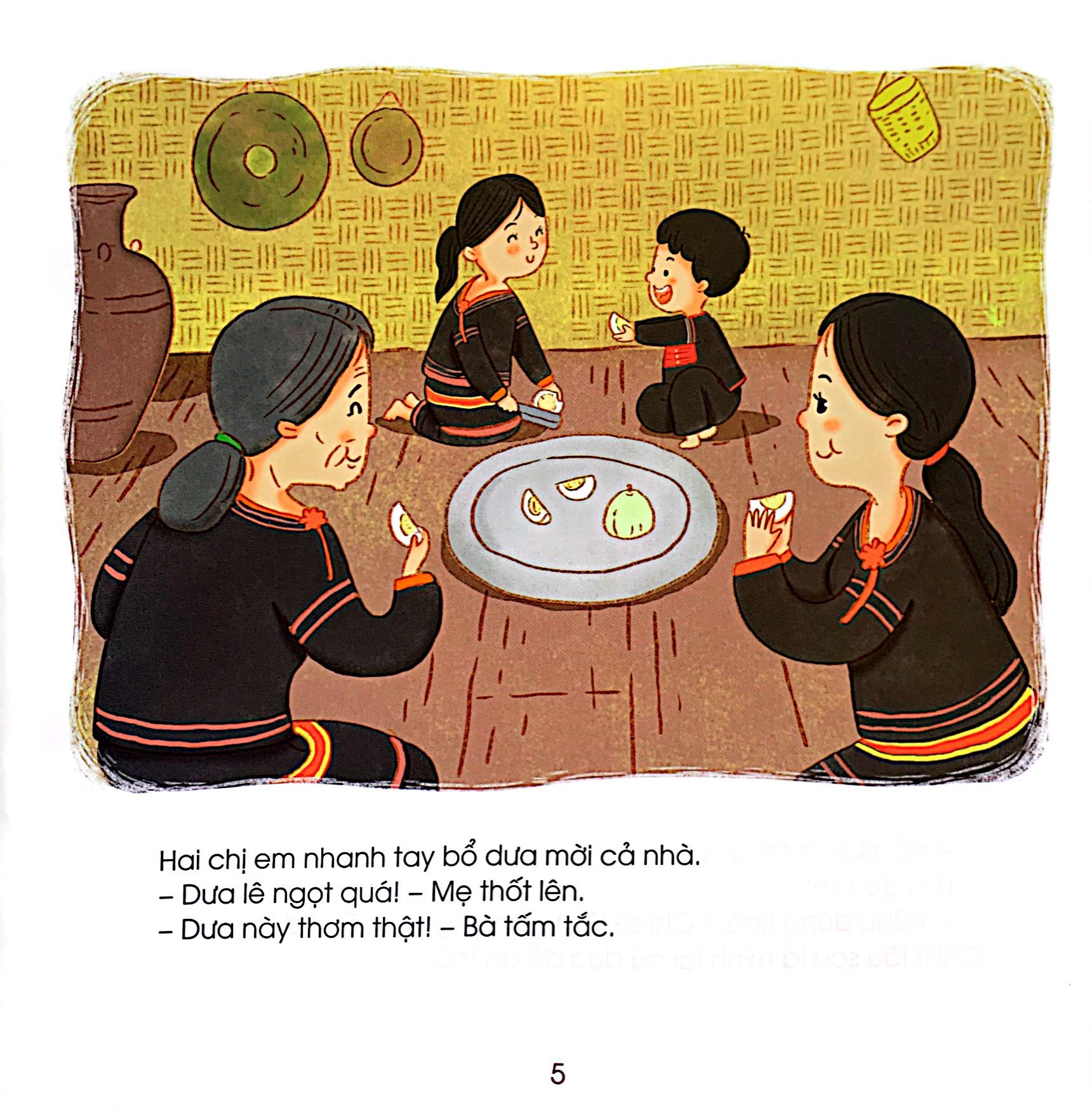 những đứa trẻ hạnh phúc - cây dưa lê và hai đứa trẻ - bạn nhỏ dân tộc ê đê (tái bản 2024)