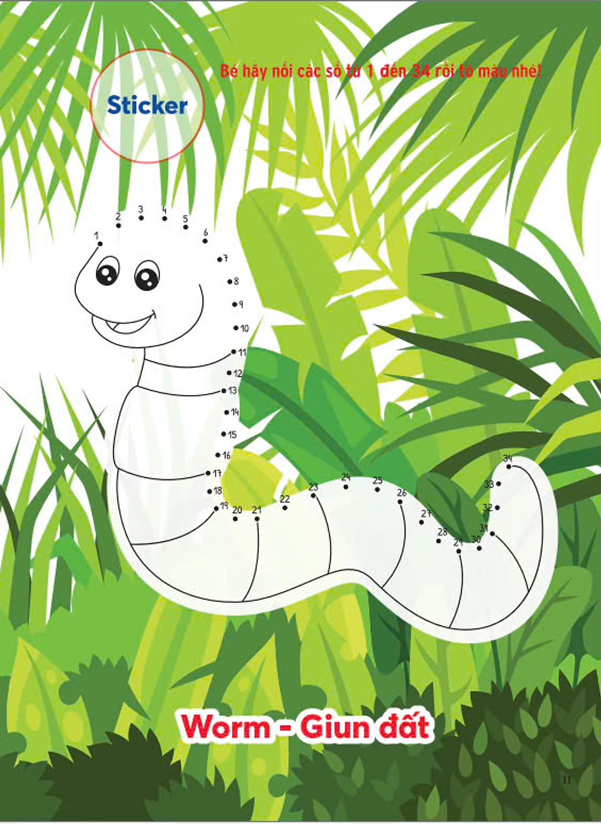 nối số và tô màu - bò sát và côn trùng - song ngữ anh-việt