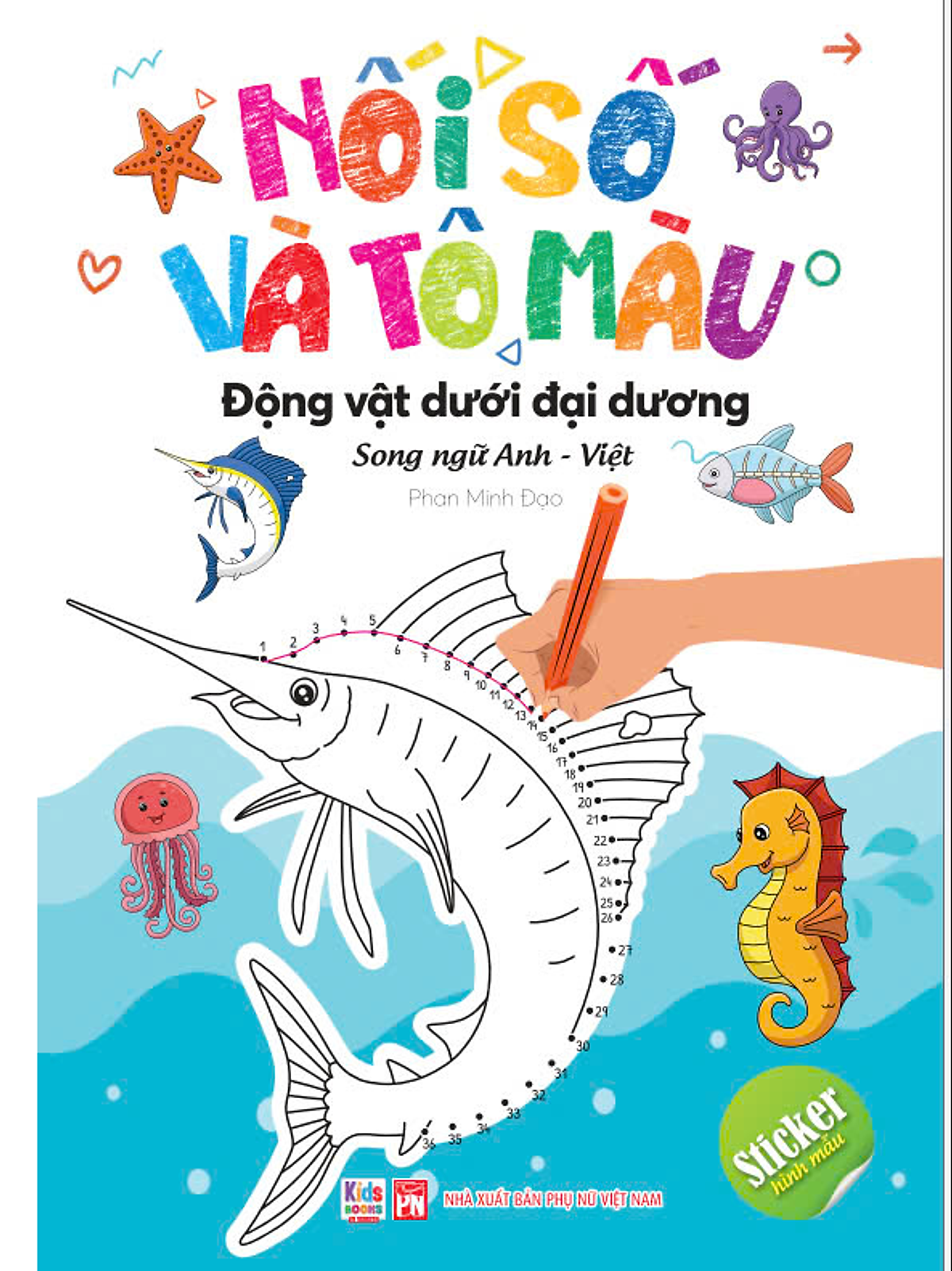 nối số và tô màu - động vật dưới đại dương - song ngữ anh-việt