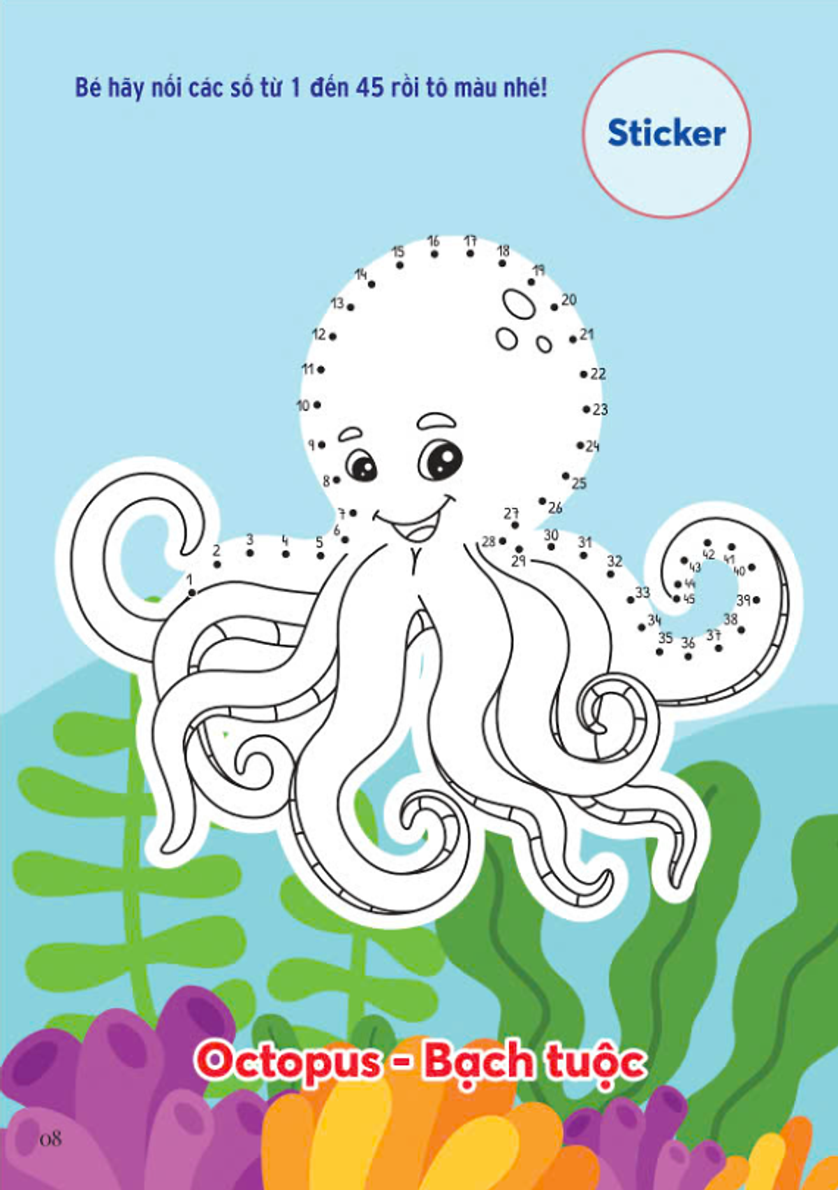 nối số và tô màu - động vật dưới đại dương - song ngữ anh-việt