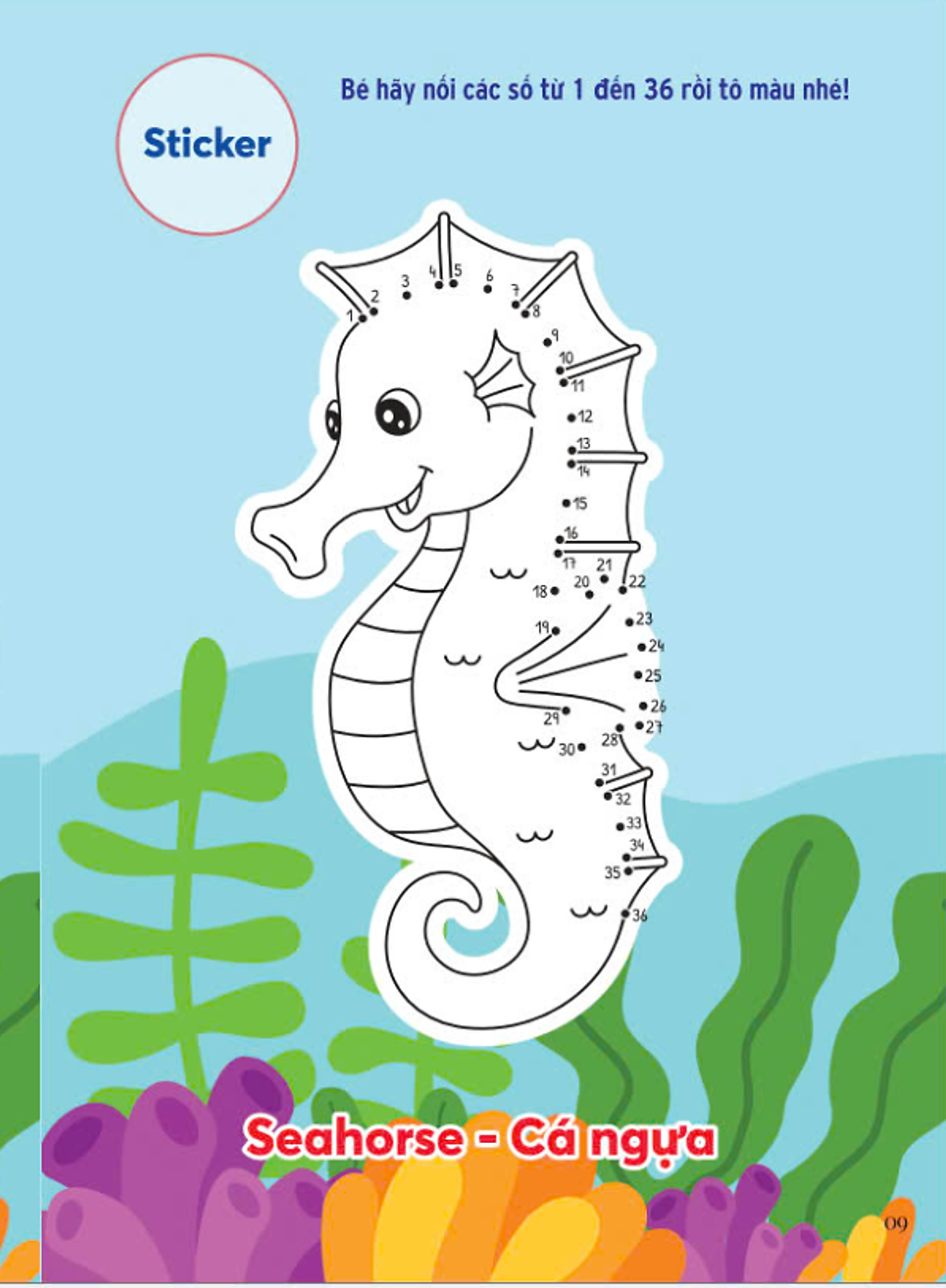 nối số và tô màu - động vật dưới đại dương - song ngữ anh-việt
