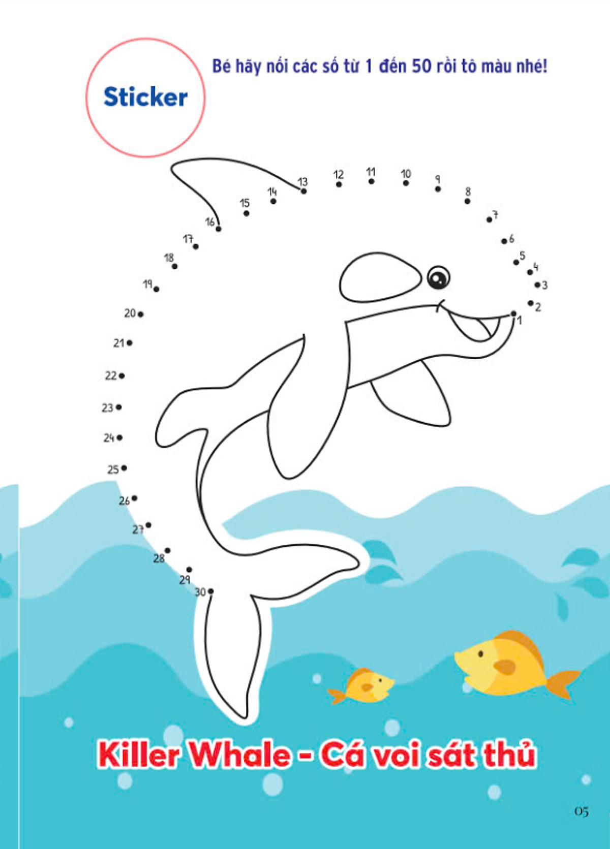 nối số và tô màu - động vật dưới đại dương - song ngữ anh-việt