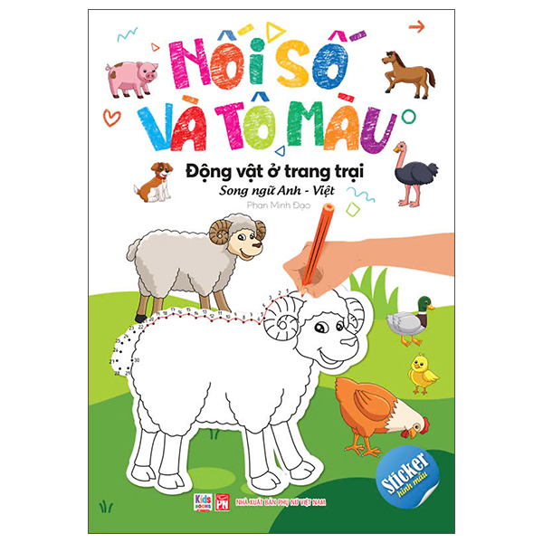 nối số và tô màu - động vật ở trang trại - song ngữ anh-việt