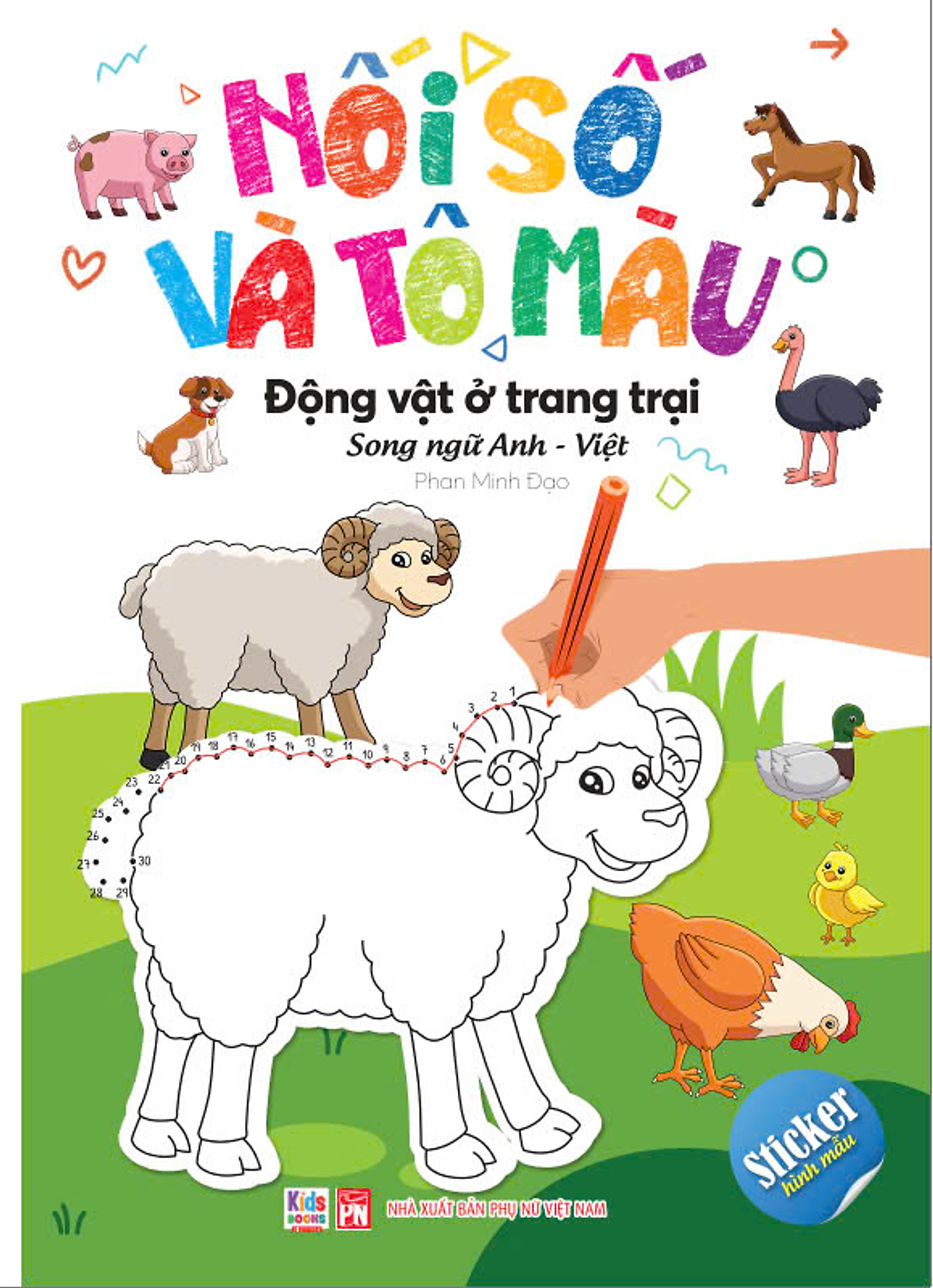 nối số và tô màu - động vật ở trang trại - song ngữ anh-việt